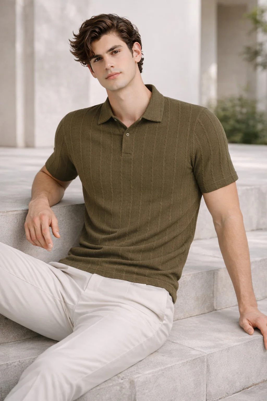 Men Khaki Polo T-Shirt - Image 5