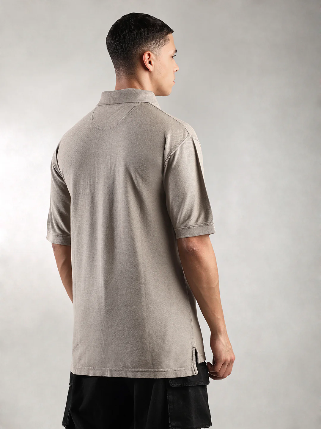 Men Khaki Drop Shoulder Oversize Polo T-Shirt - Image 4