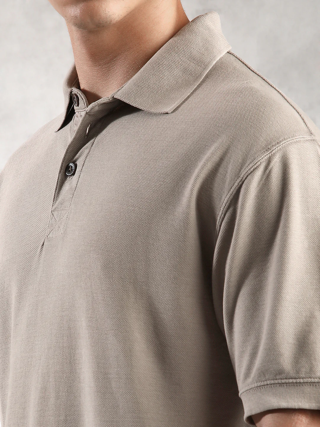 Men Khaki Drop Shoulder Oversize Polo T-Shirt - Image 5