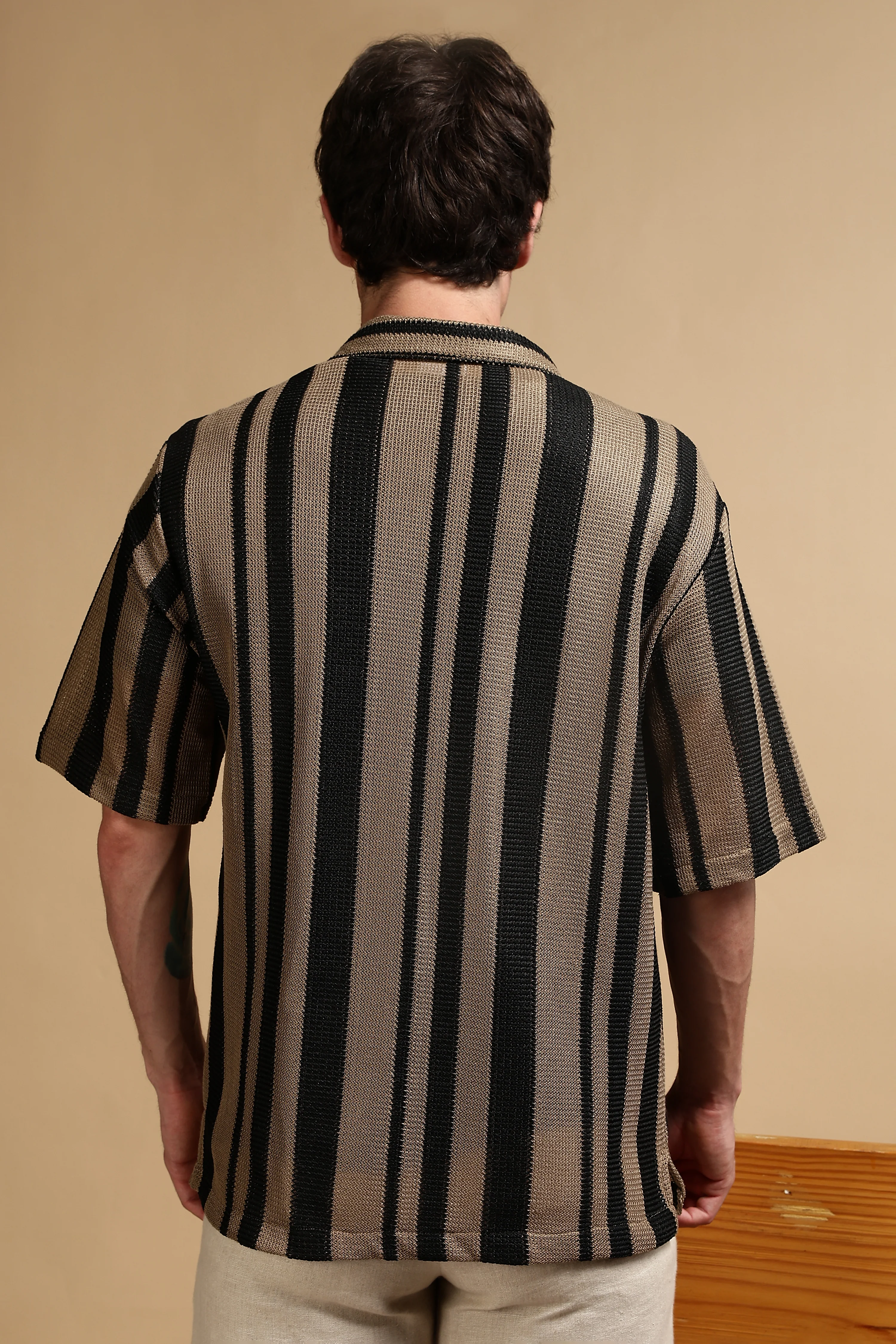 Men Khaki Relaxed Fit Striped Shirt - Image 4