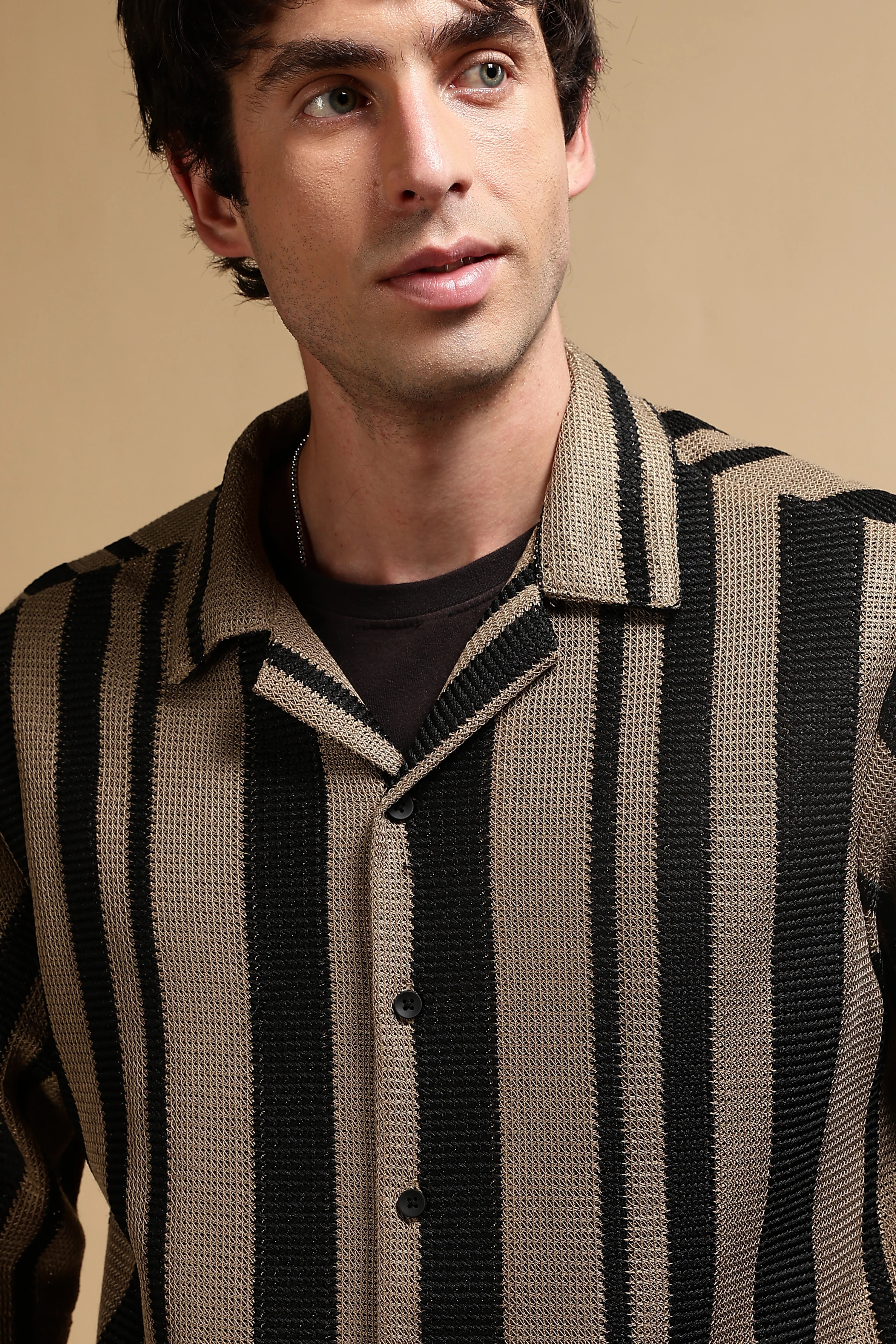 Men Khaki Relaxed Fit Striped Shirt - Image 7