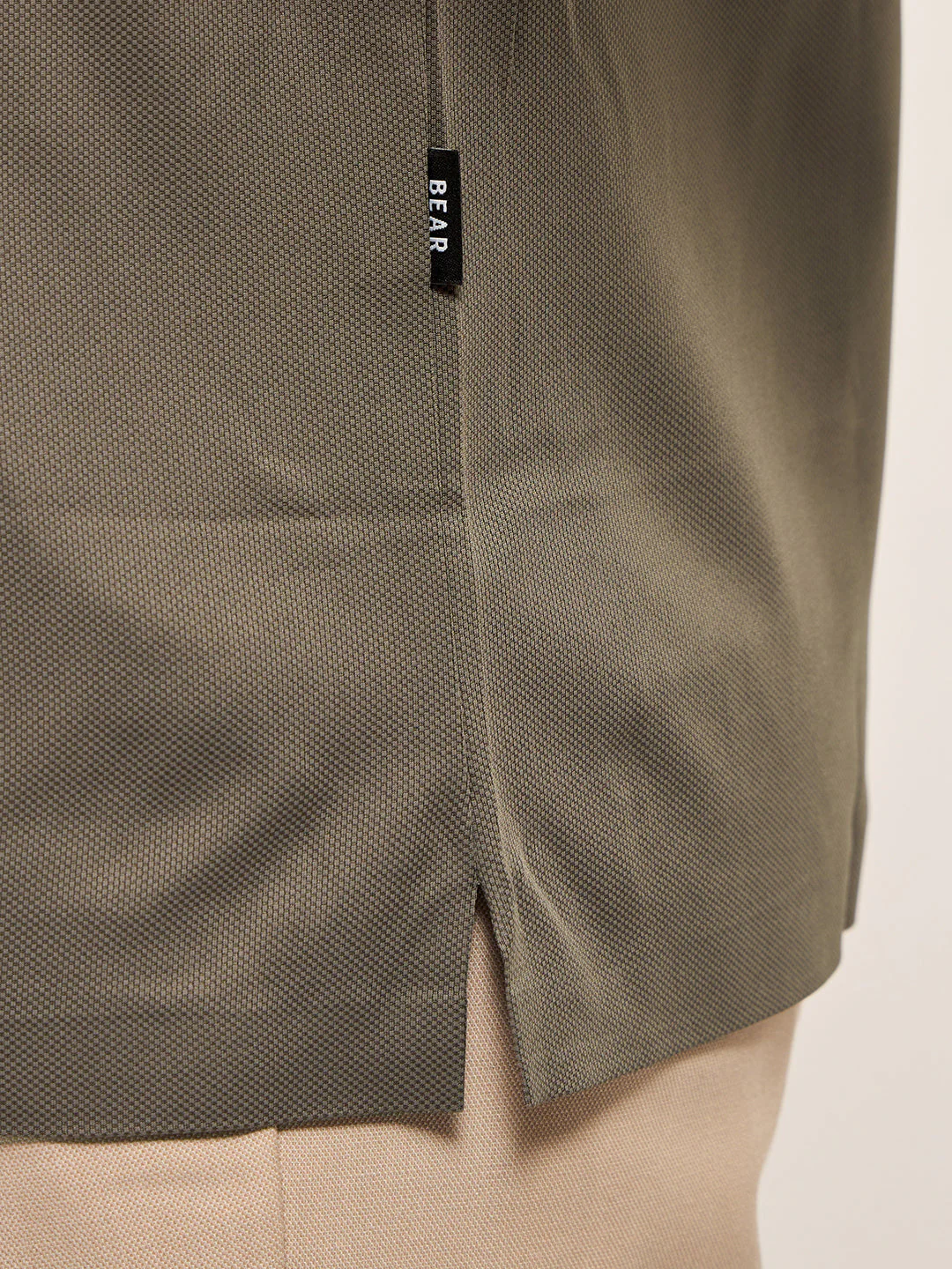 Men Khaki Self Design Slim Fit Classic Polo T-shirt - Image 6