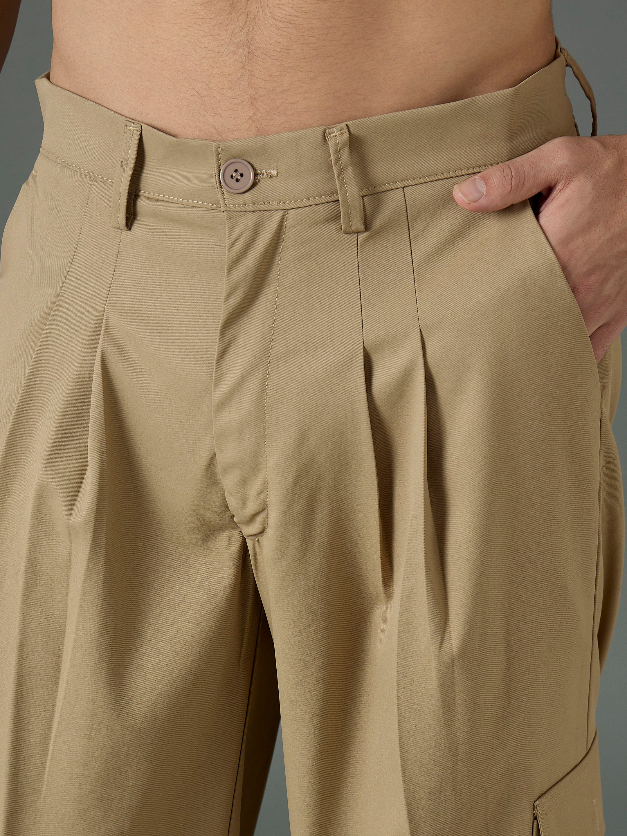 Men Khaki Side Flap Pocket Relax Fit Korean Trouser - Image 3
