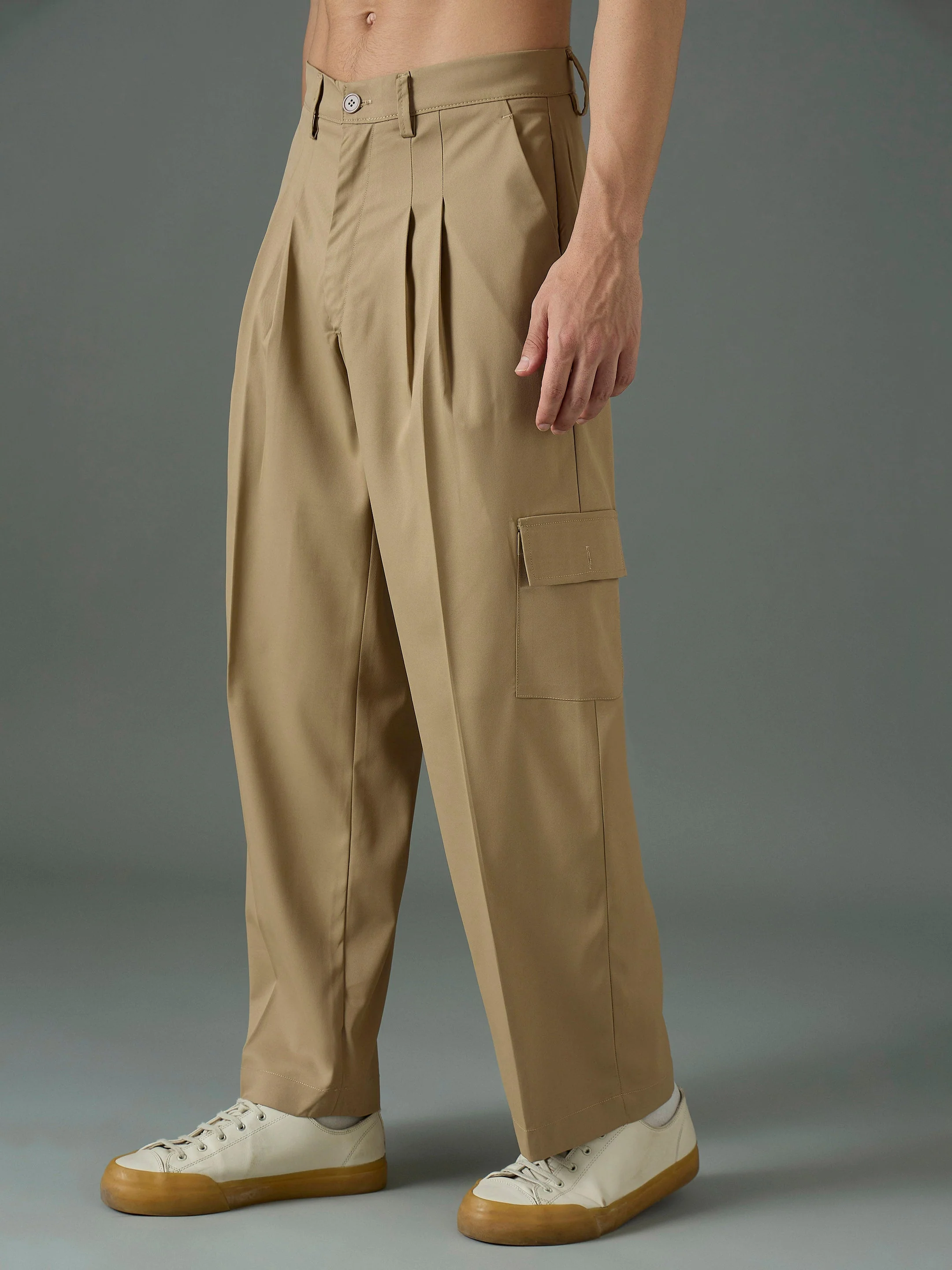 Men Khaki Side Flap Pocket Relax Fit Korean Trouser - Image 4