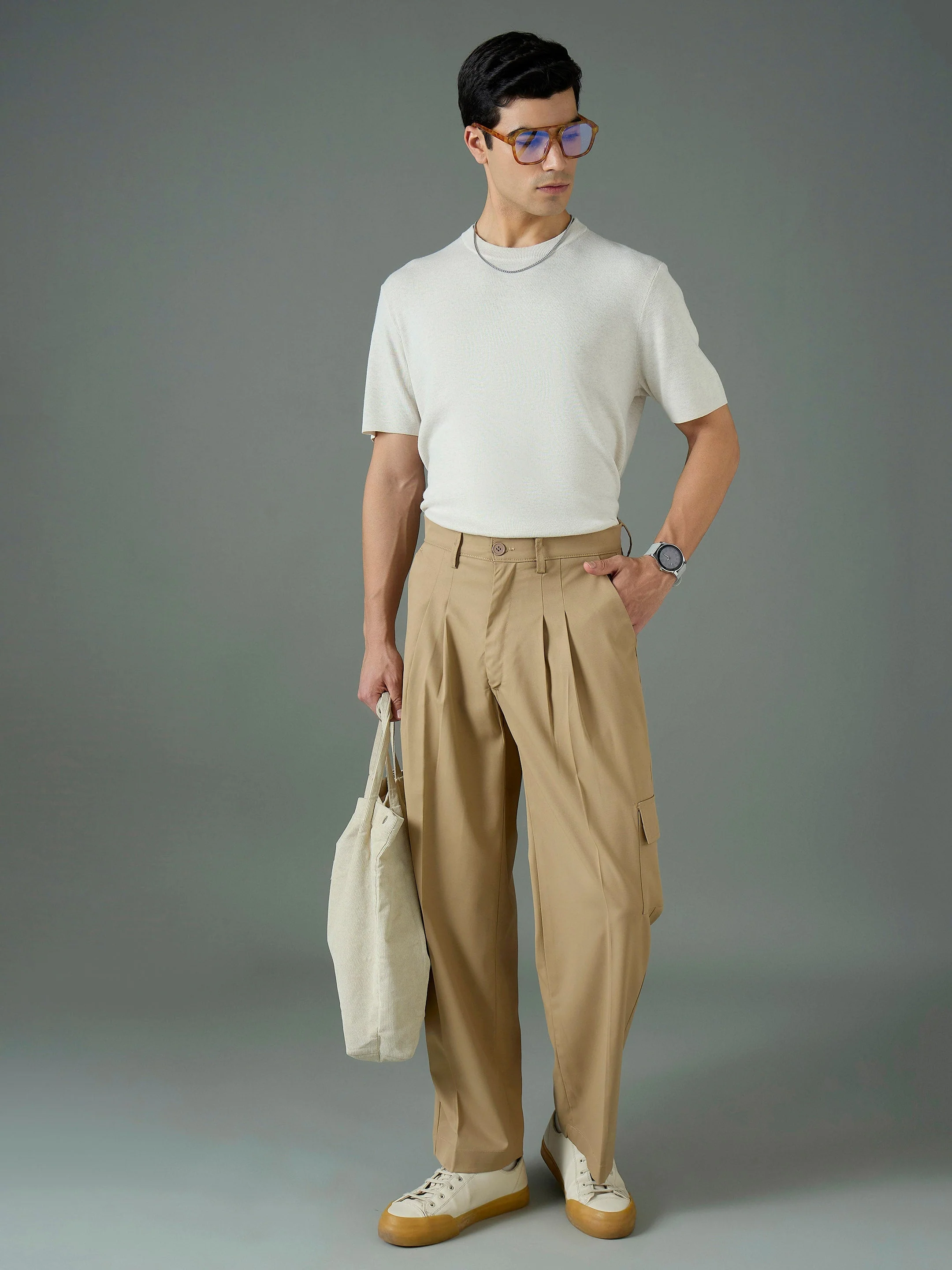 Men Khaki Side Flap Pocket Relax Fit Korean Trouser - Image 5