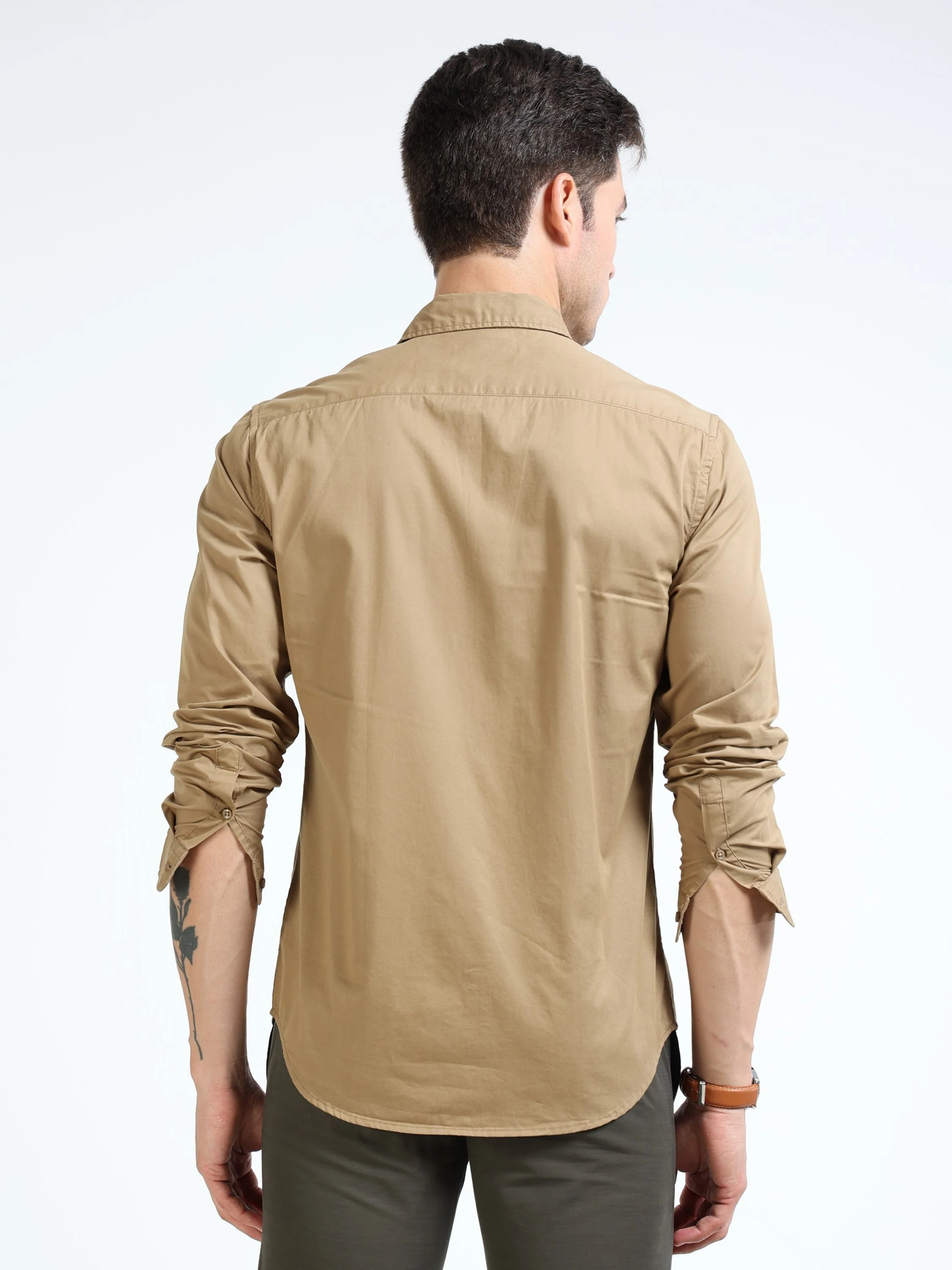 Men Khaki Slim Fit Shirt - Image 3