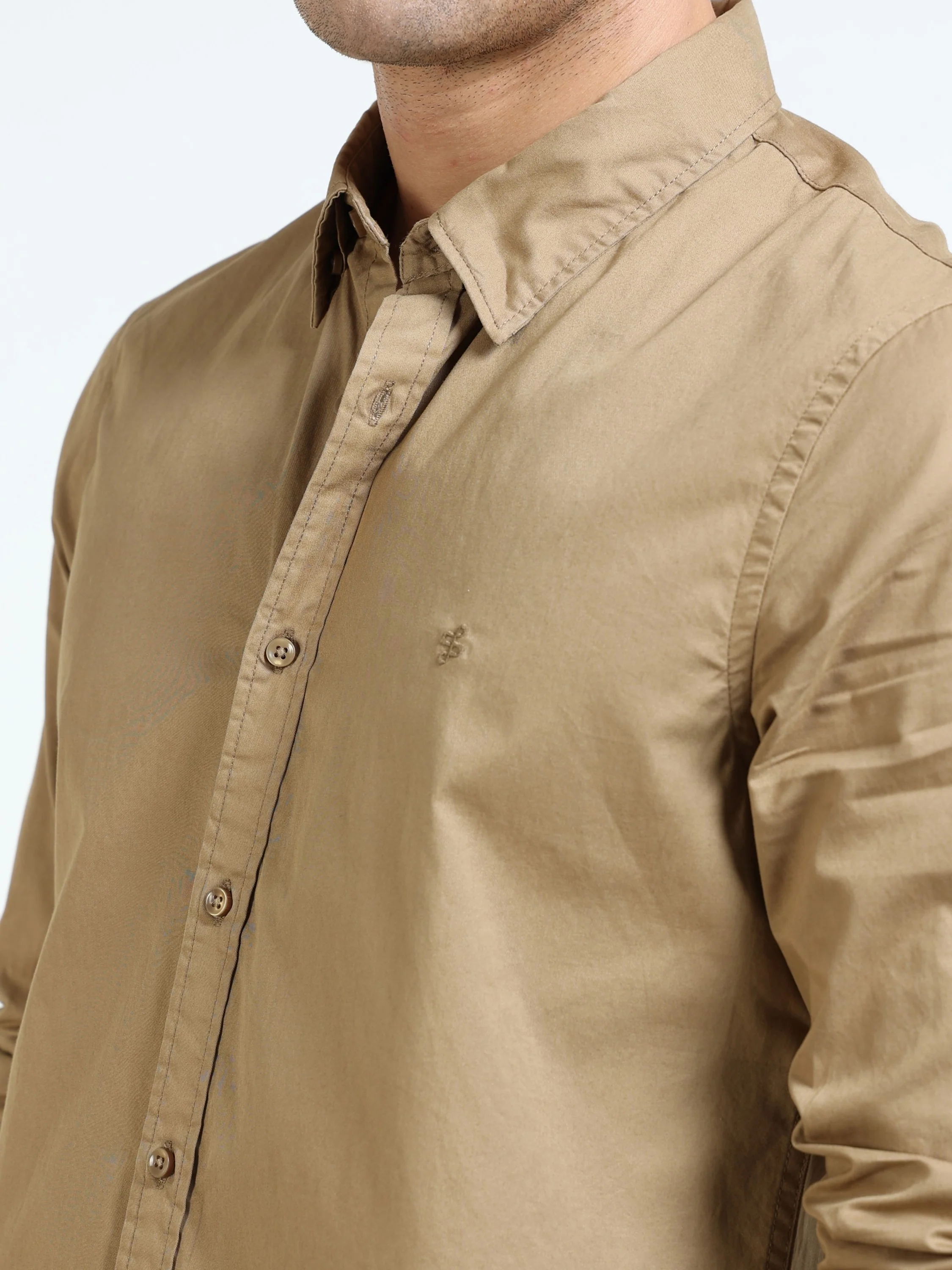 Men Khaki Slim Fit Shirt - Image 4