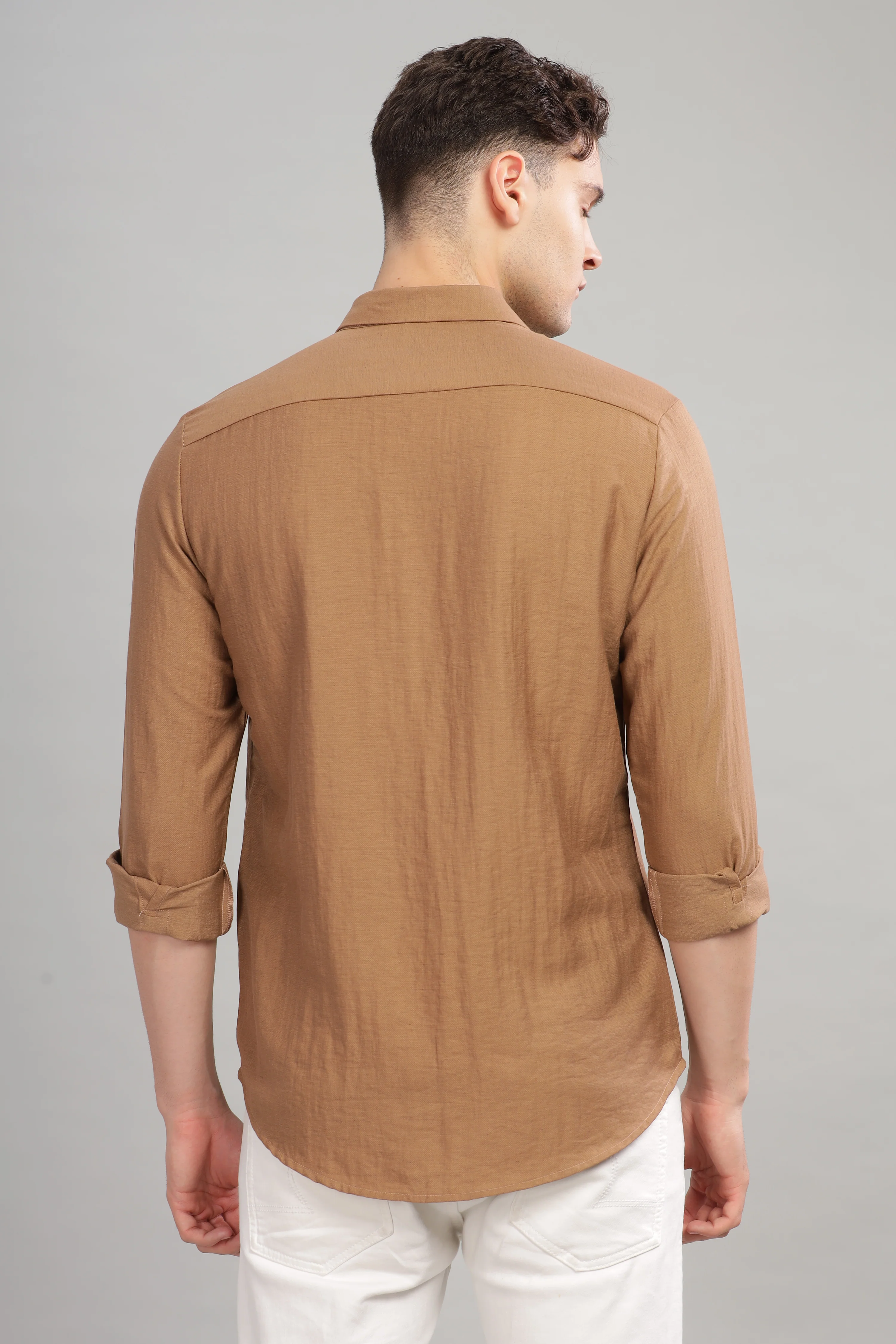 Men Khaki Slim Fit Shirt - Image 2