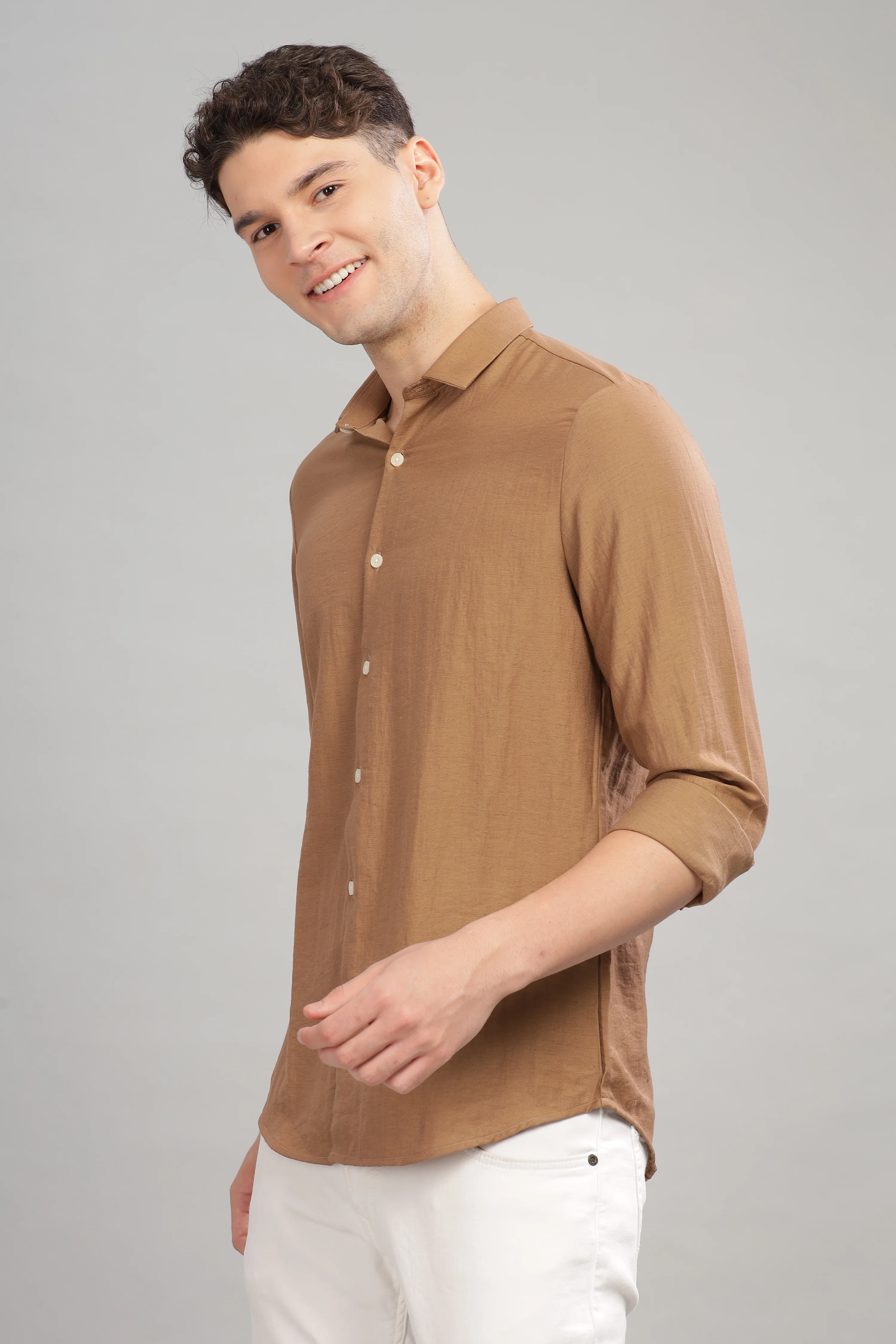 Men Khaki Slim Fit Shirt - Image 3