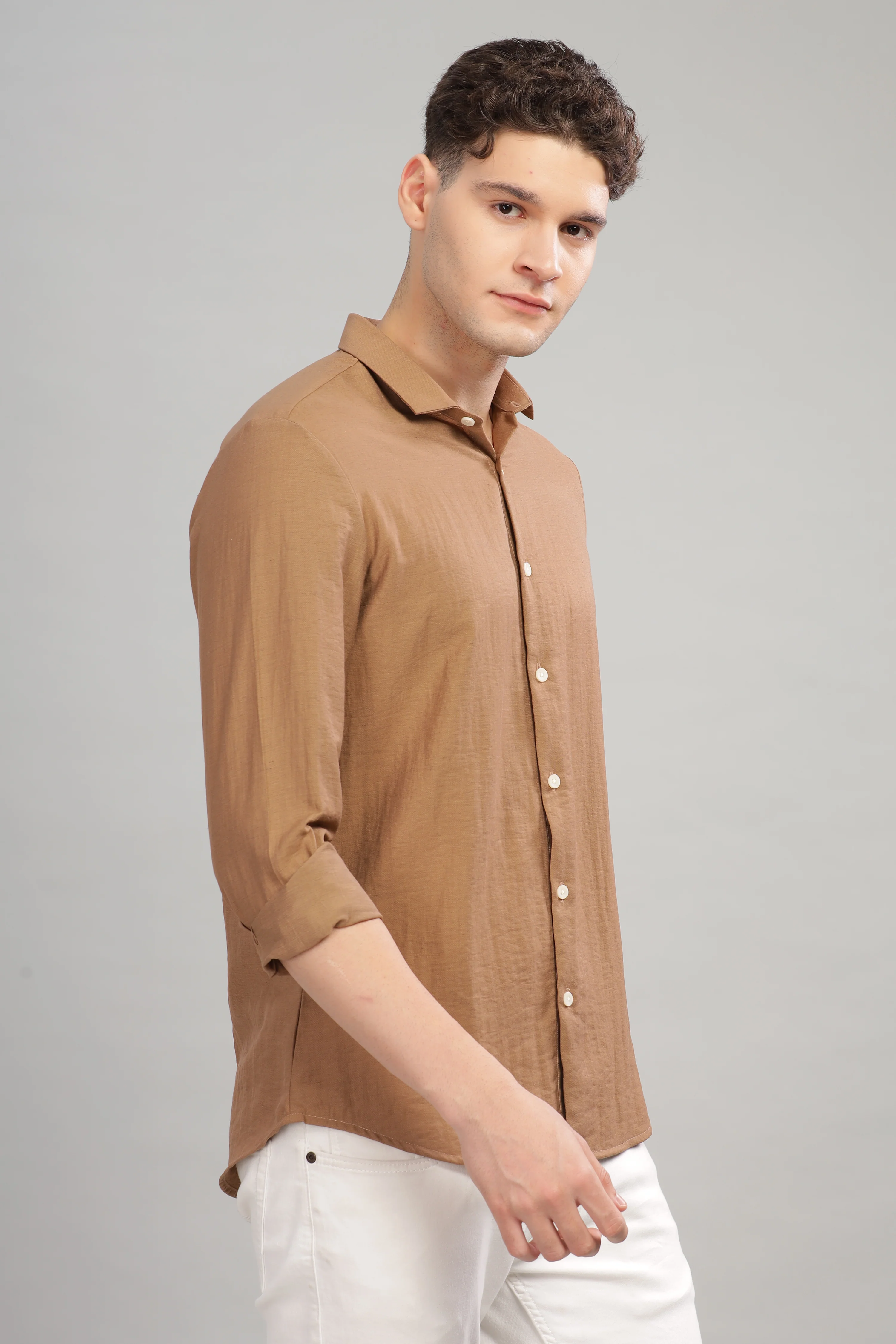 Men Khaki Slim Fit Shirt - Image 4