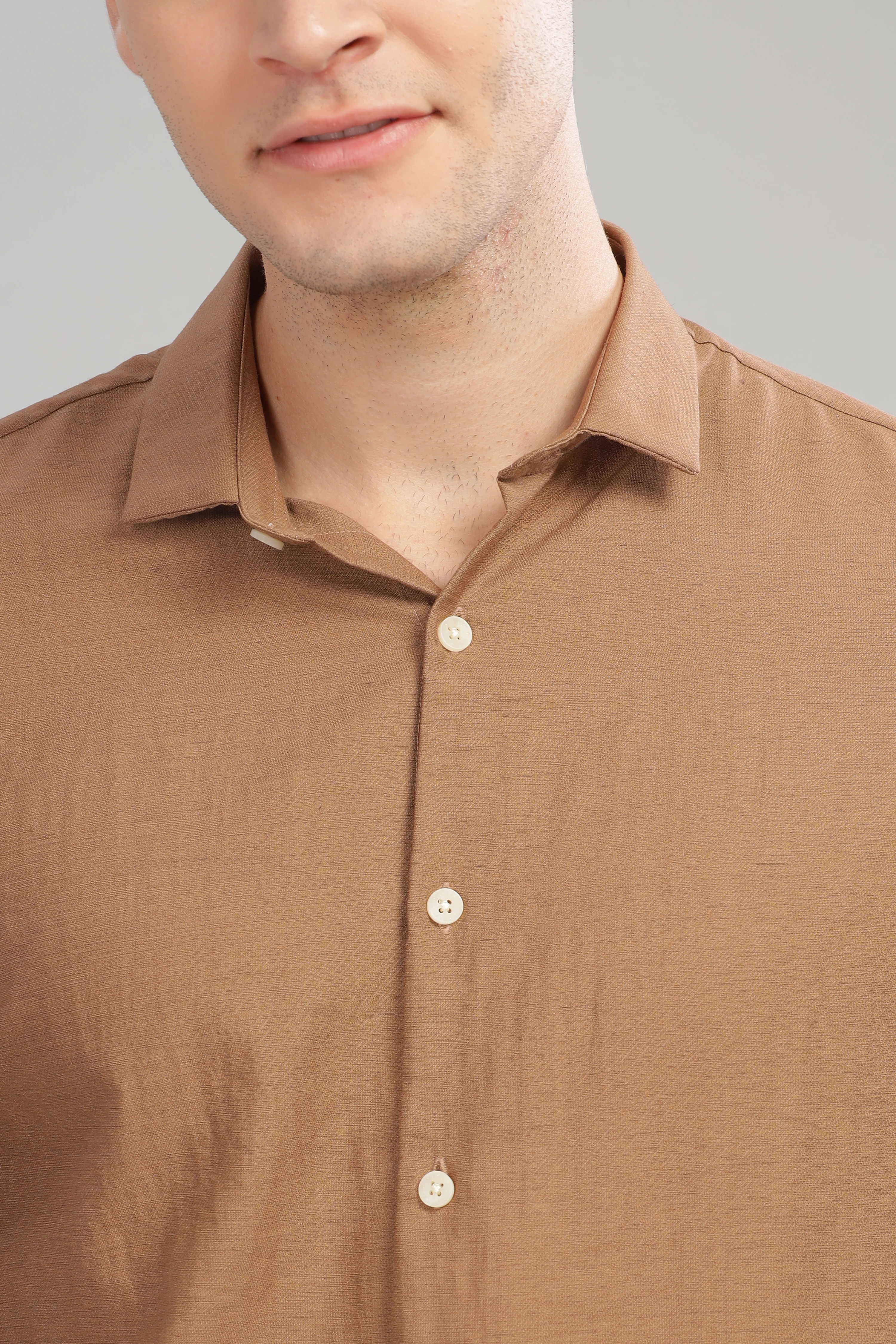 Men Khaki Slim Fit Shirt - Image 5