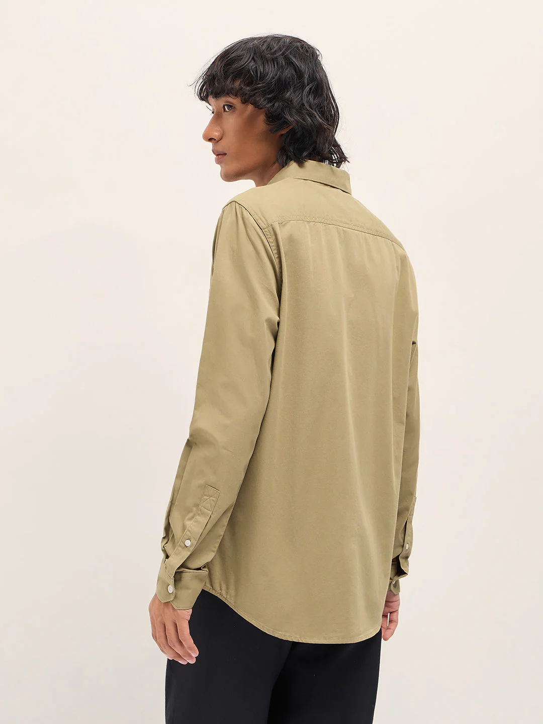 Men Khaki Slim Fit Solid Cotton Casual Shirt - Image 2