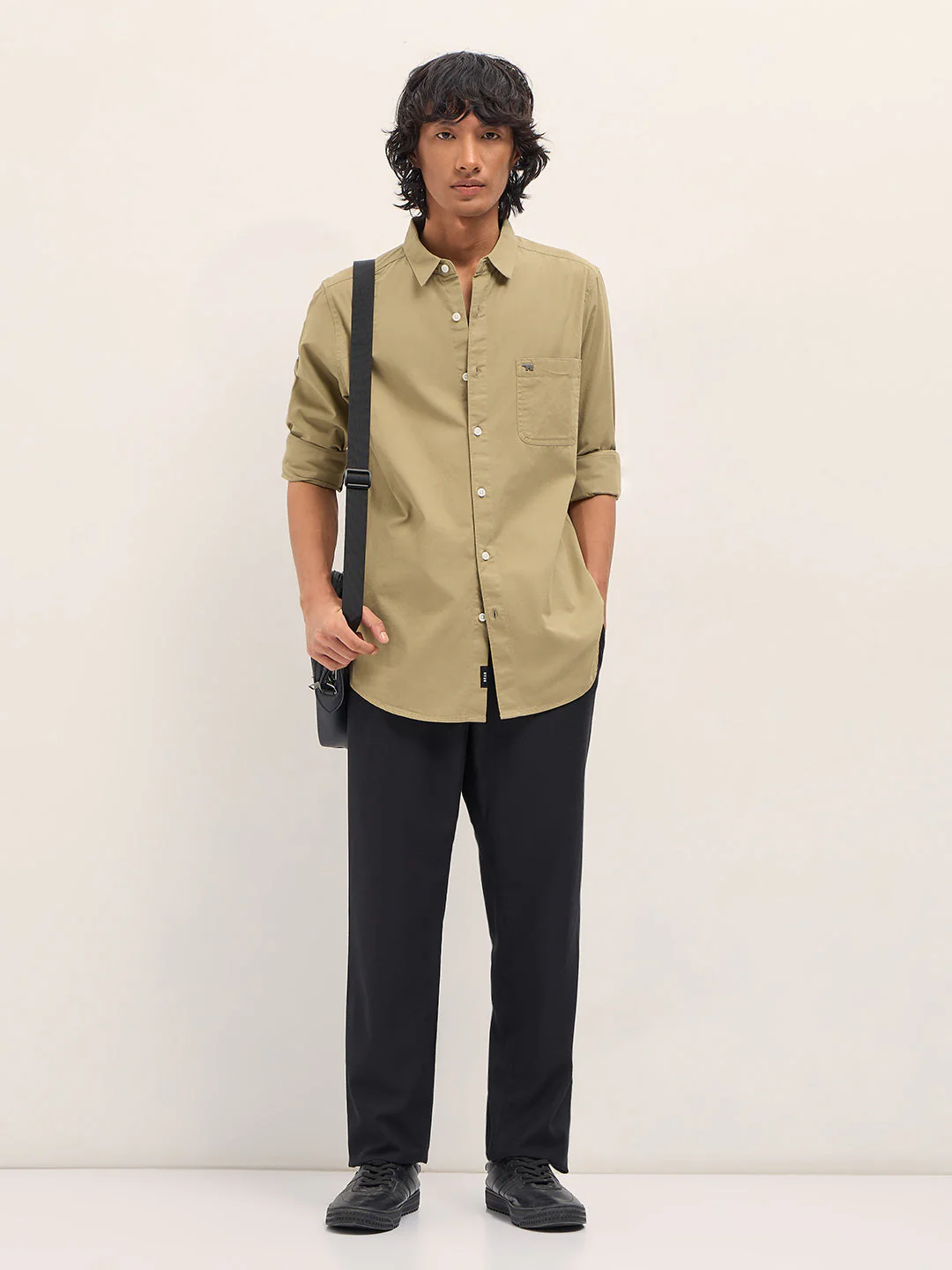 Men Khaki Slim Fit Solid Cotton Casual Shirt - Image 4
