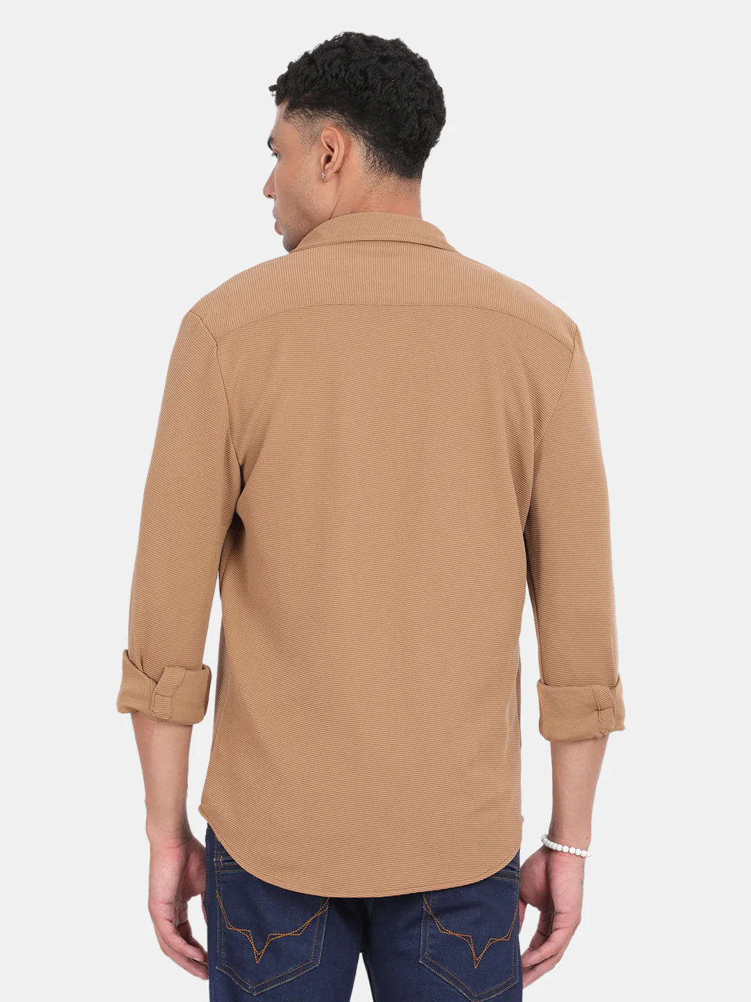 Men Khaki Slim Fit Spread Collar Full Sleeve Casual Shirt - Image 4