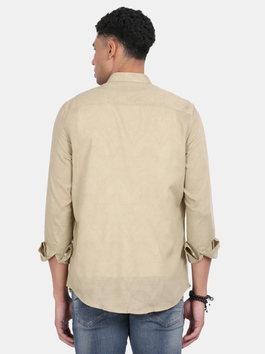 Men Khaki Slim Fit Spread Collar Full Sleeve Casual Shirt - Image 3