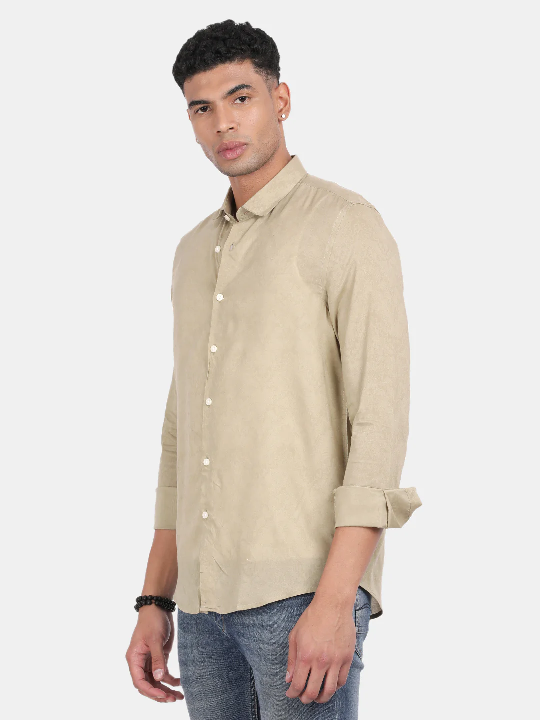 Men Khaki Slim Fit Spread Collar Full Sleeve Casual Shirt - Image 5