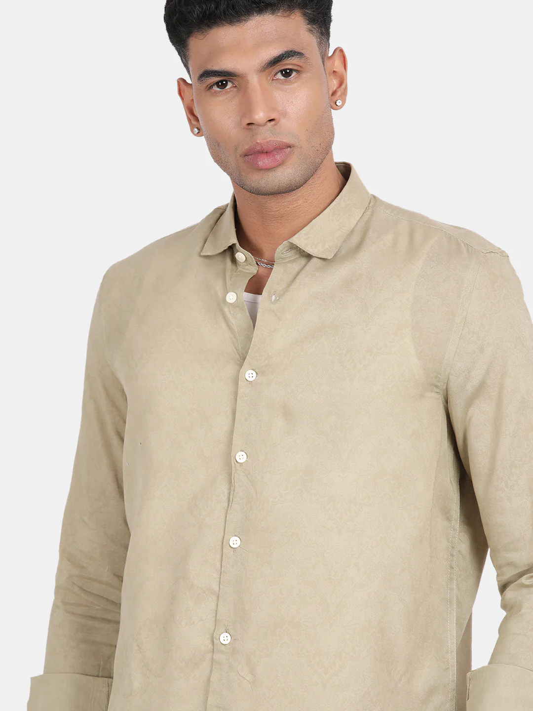 Men Khaki Slim Fit Spread Collar Full Sleeve Casual Shirt - Image 6