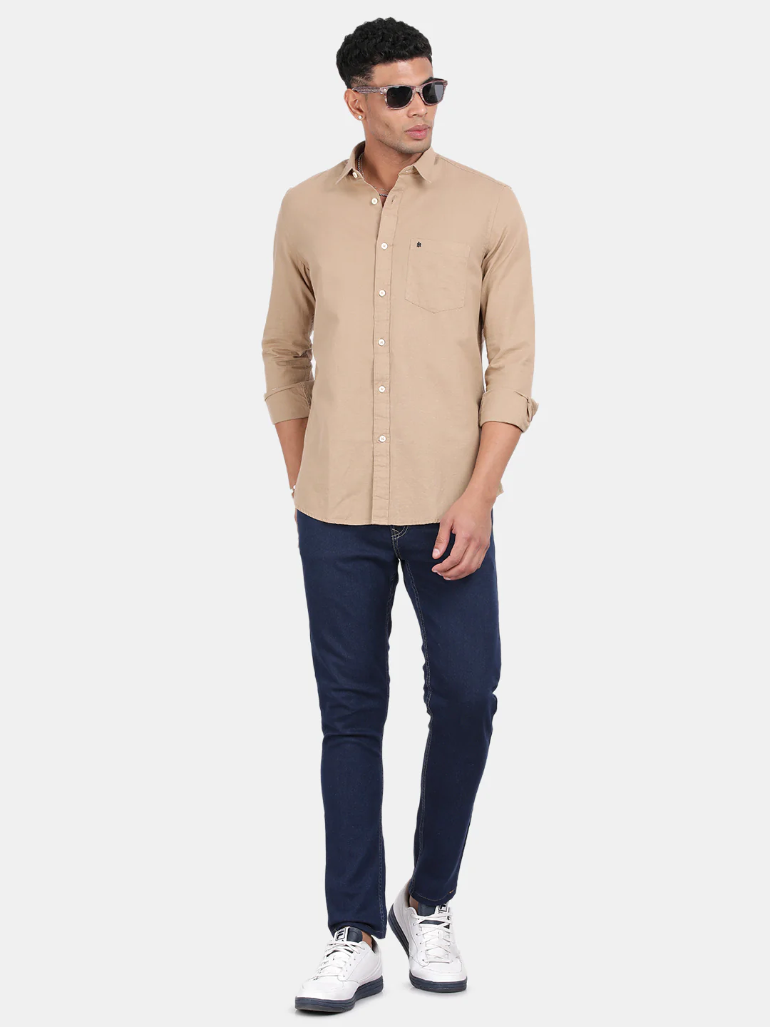 Men Khaki Slim Fit Spread Collar Full Sleeve Casual Shirt - Image 2
