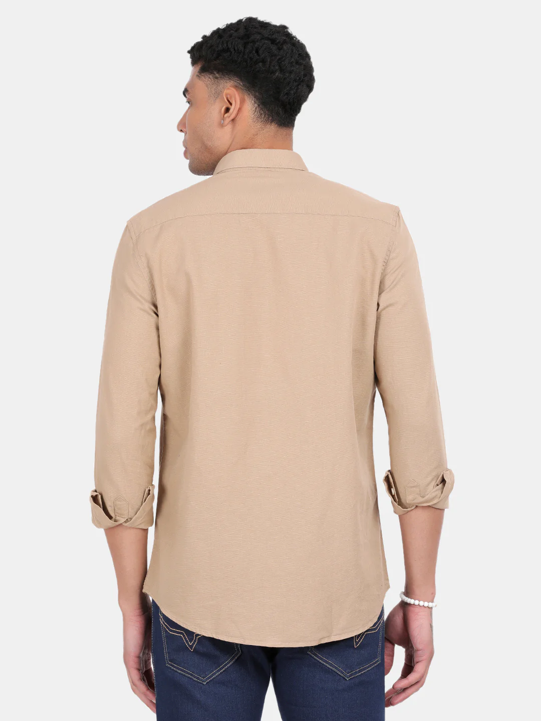 Men Khaki Slim Fit Spread Collar Full Sleeve Casual Shirt - Image 3