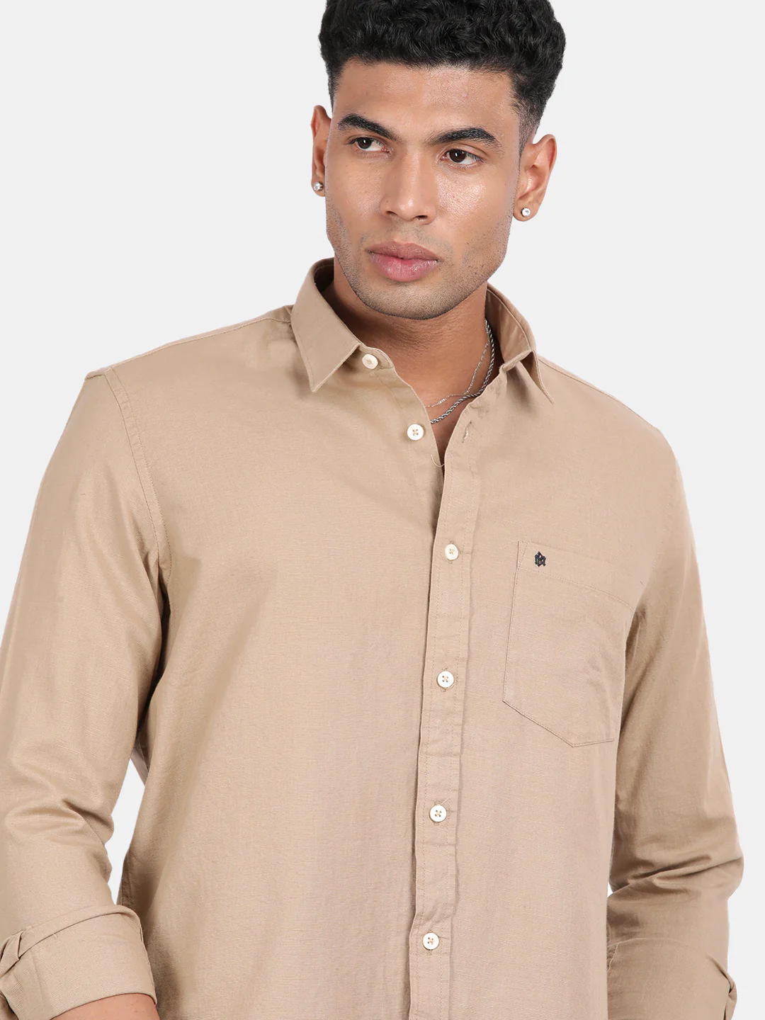 Men Khaki Slim Fit Spread Collar Full Sleeve Casual Shirt - Image 6