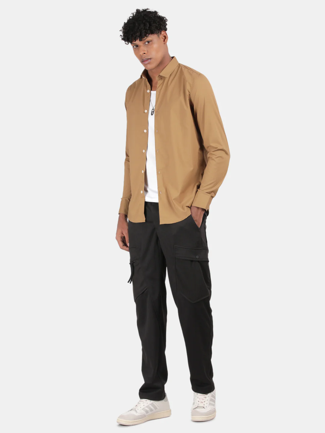 Men khaki Slim Fit Spread Collar Full Sleeve Casual Shirt - Image 2