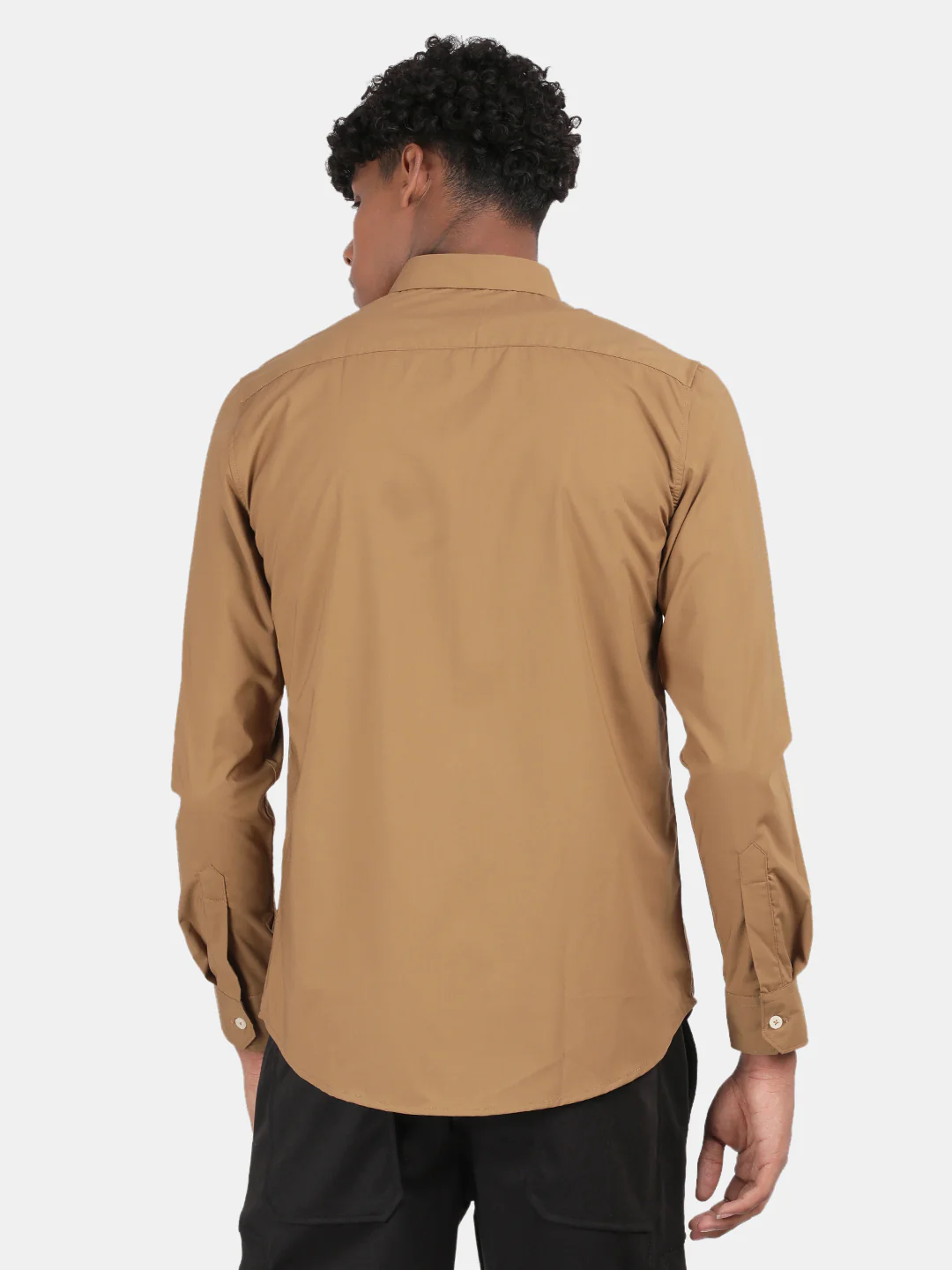 Men khaki Slim Fit Spread Collar Full Sleeve Casual Shirt - Image 3