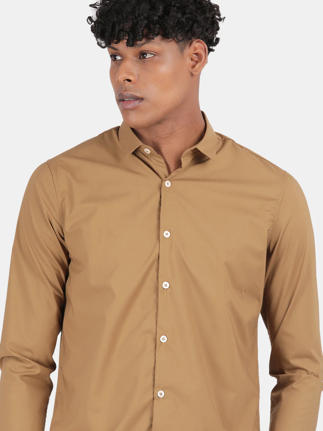 Men khaki Slim Fit Spread Collar Full Sleeve Casual Shirt - Image 5