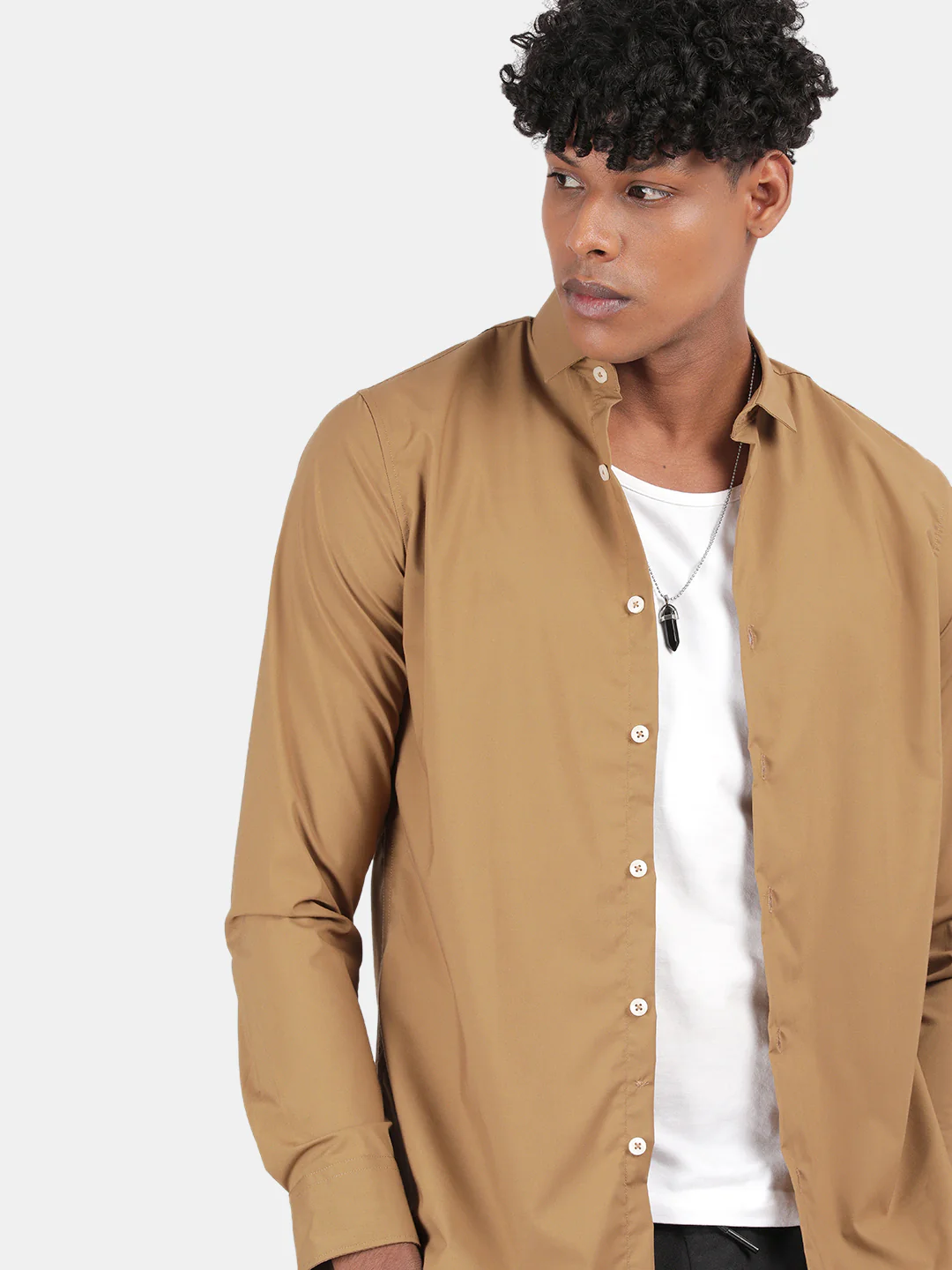 Men khaki Slim Fit Spread Collar Full Sleeve Casual Shirt - Image 6