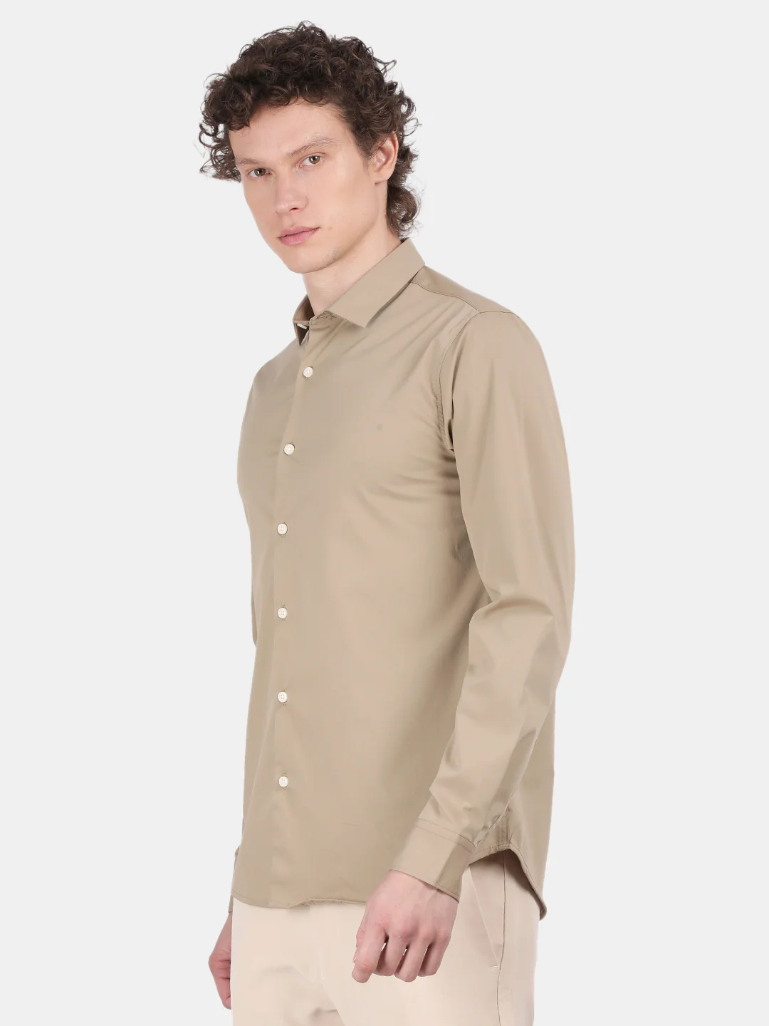 Men Khaki Slim Fit Spread Collar Full Sleeve Casual Shirt - Image 2