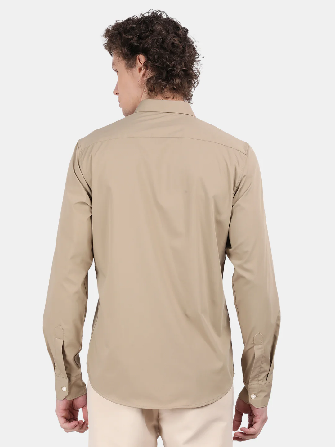 Men Khaki Slim Fit Spread Collar Full Sleeve Casual Shirt - Image 3