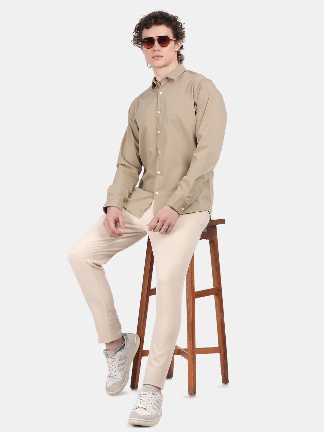 Men Khaki Slim Fit Spread Collar Full Sleeve Casual Shirt - Image 4