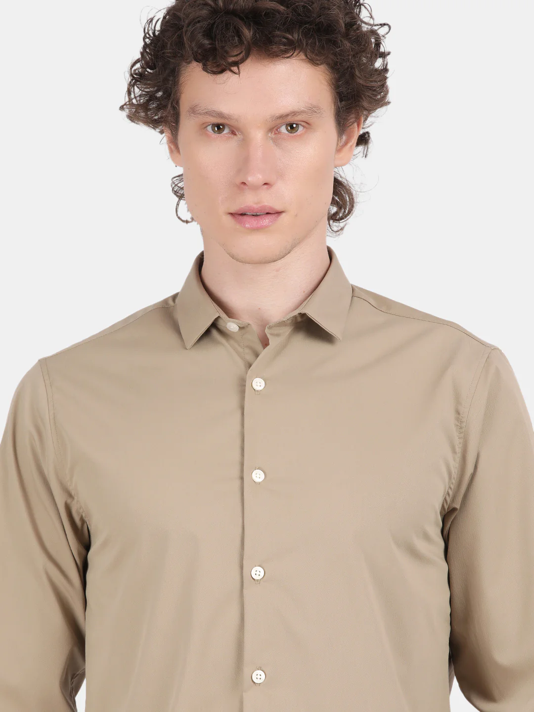 Men Khaki Slim Fit Spread Collar Full Sleeve Casual Shirt - Image 5