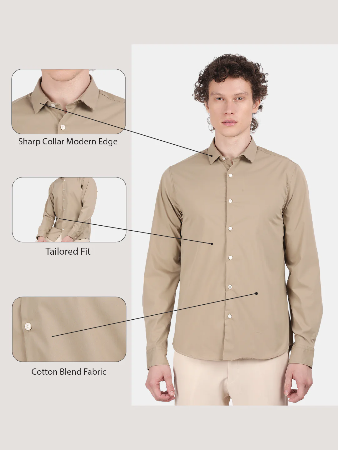 Men Khaki Slim Fit Spread Collar Full Sleeve Casual Shirt - Image 6