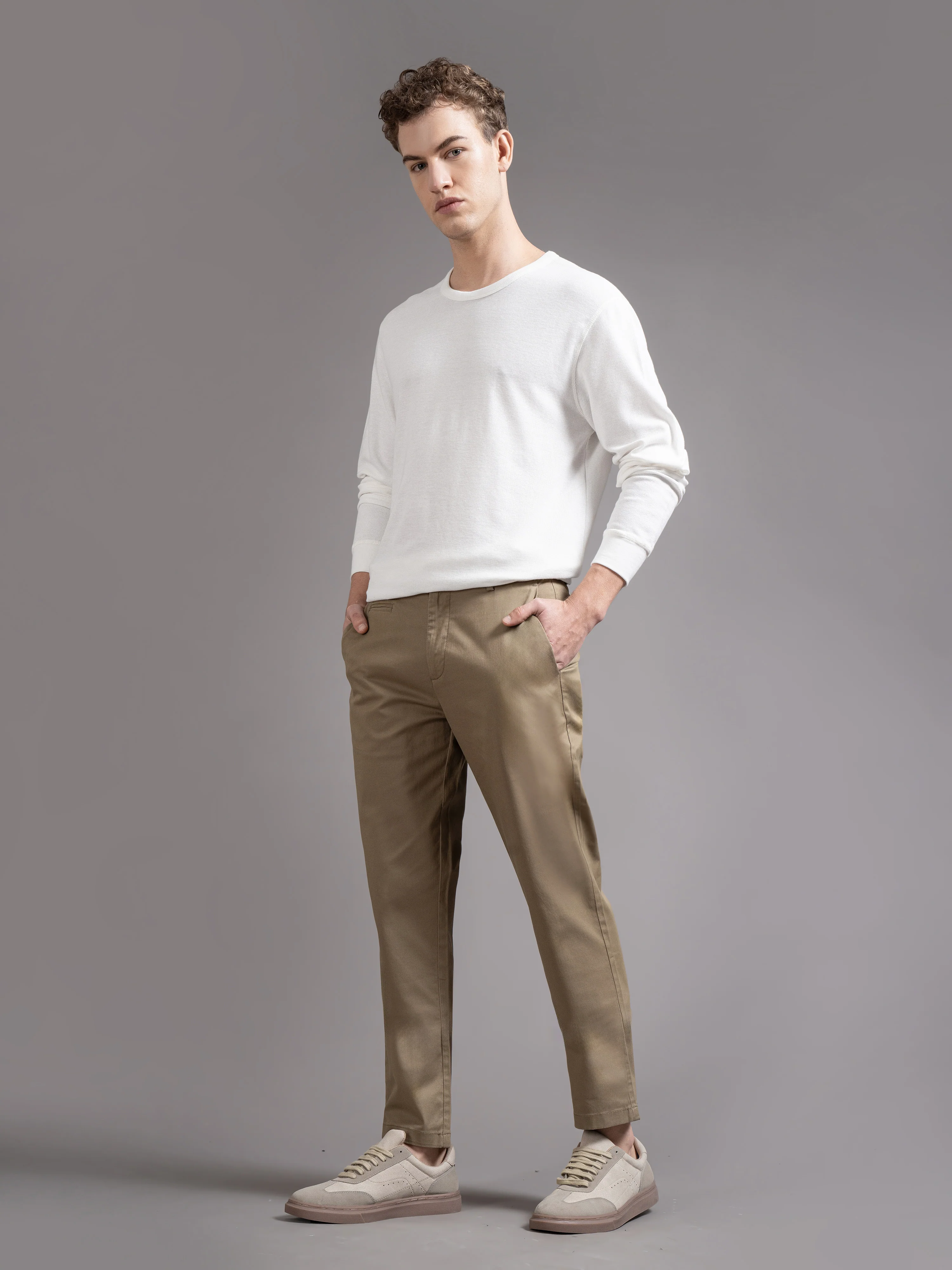 Men Khaki Smart Slim Fit Chinos - Image 2