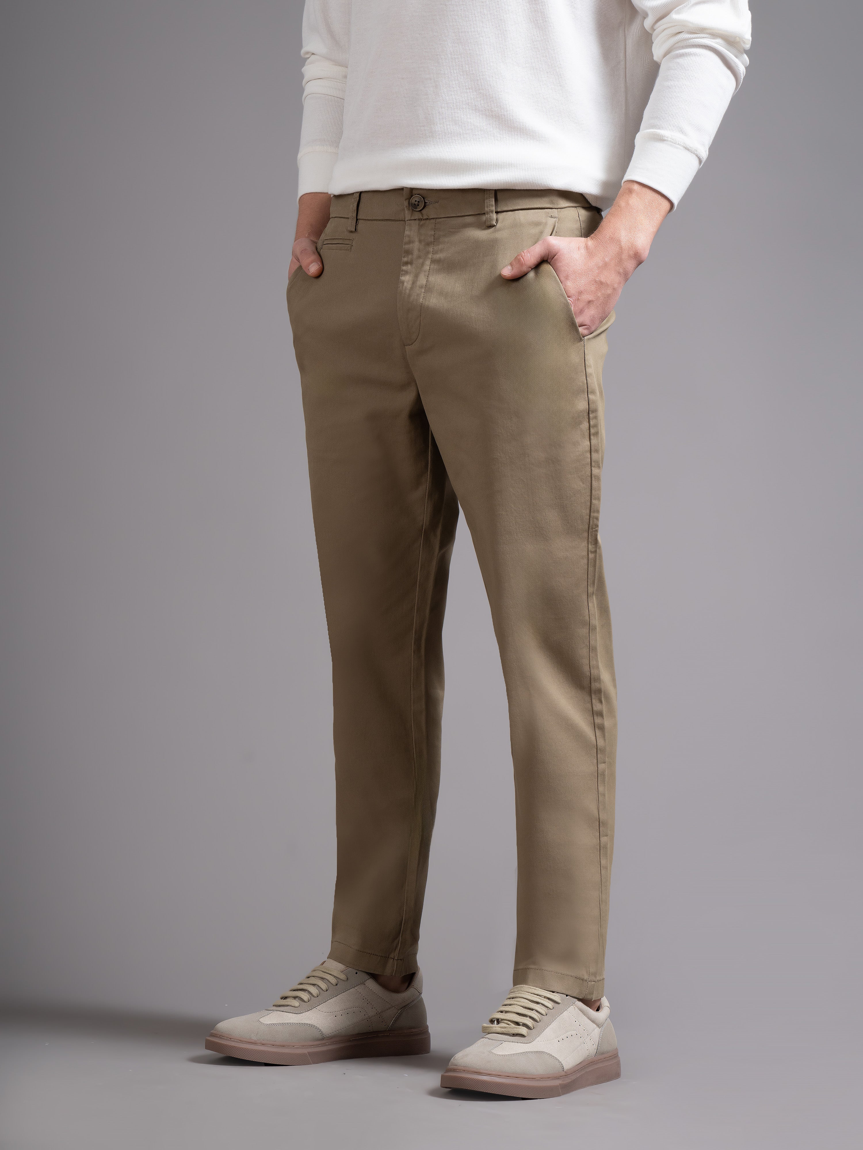 Men Khaki Smart Slim Fit Chinos - Image 3