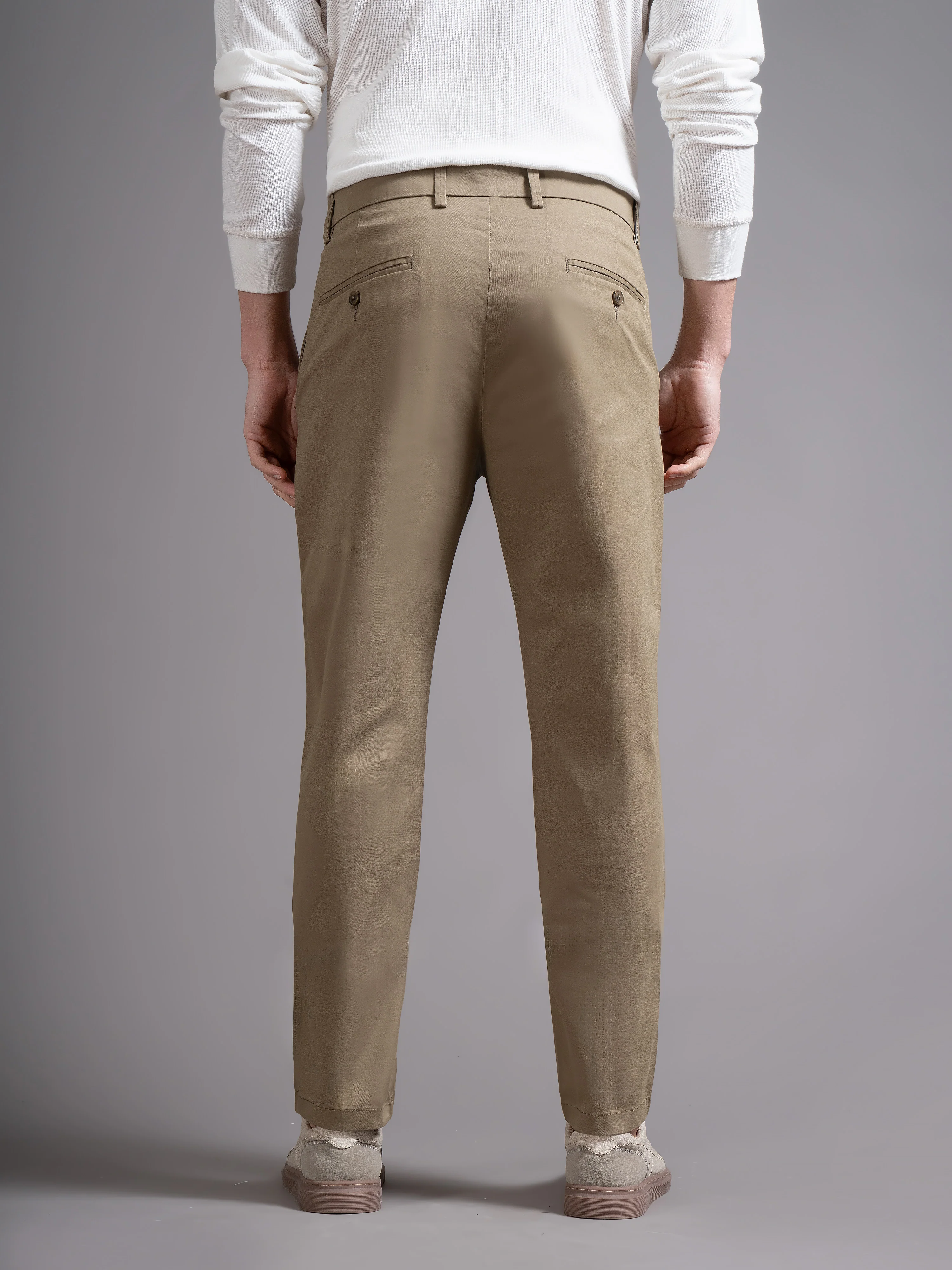 Men Khaki Smart Slim Fit Chinos - Image 4