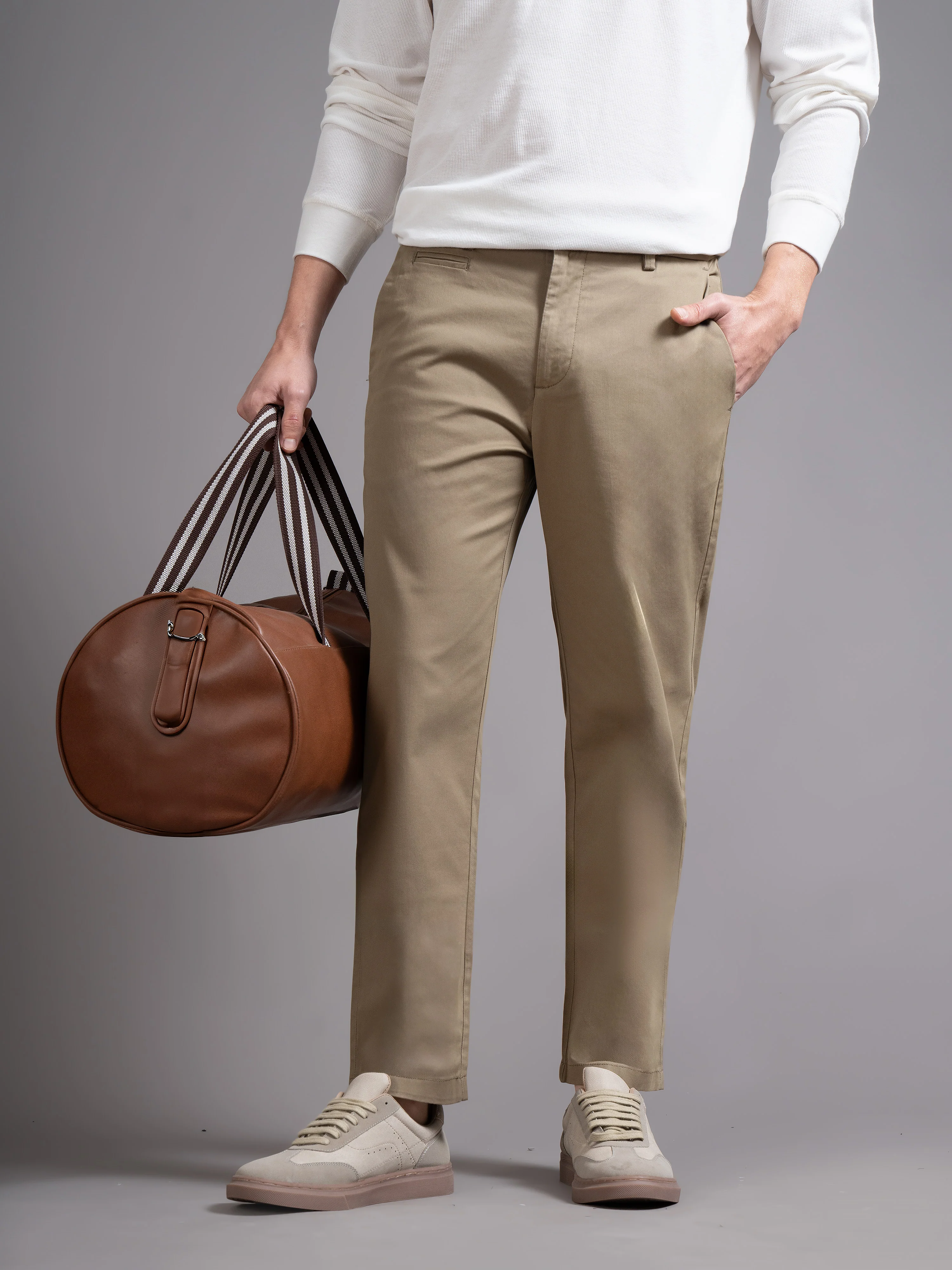 Men Khaki Smart Slim Fit Chinos - Image 5