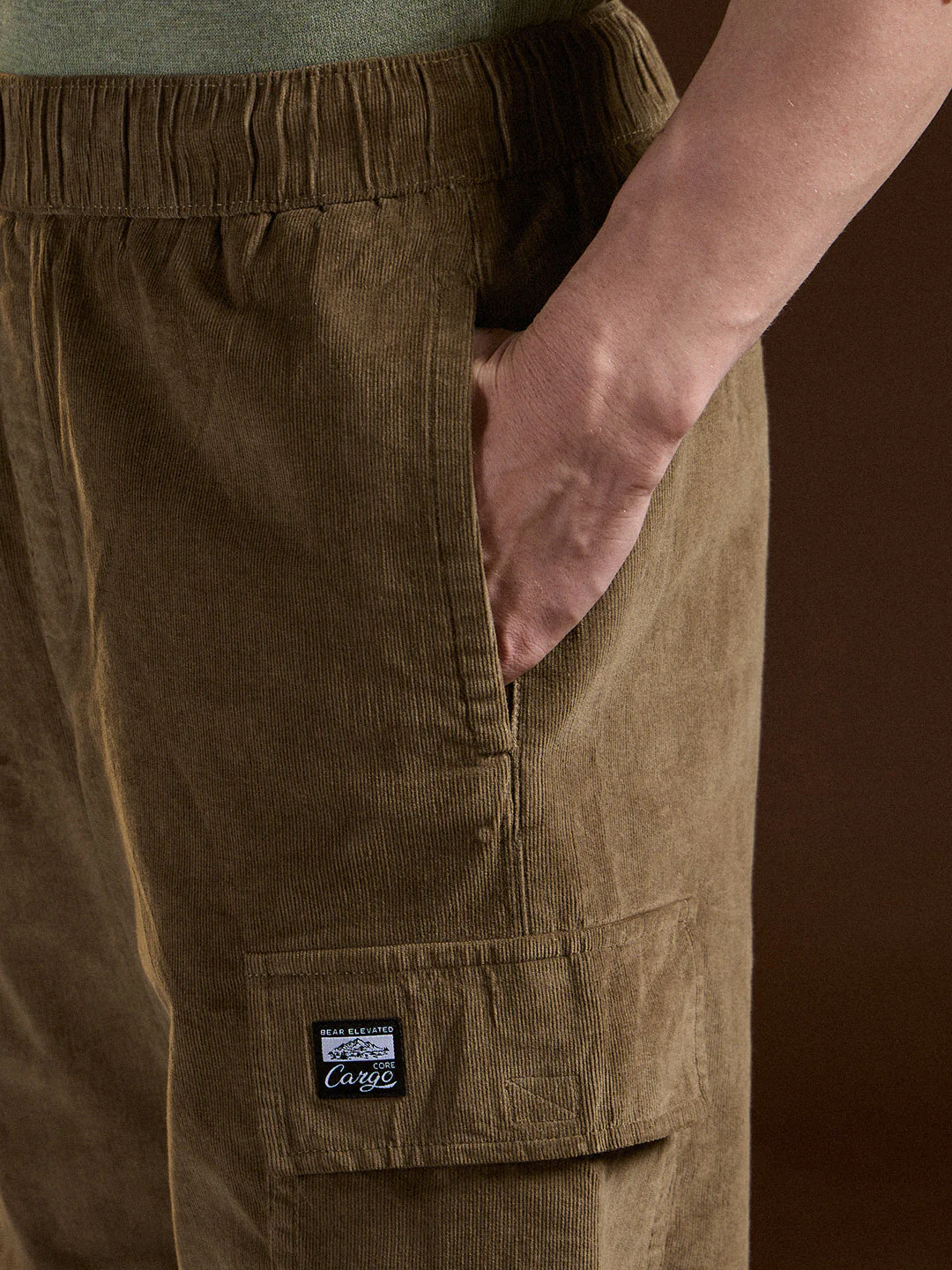 Men Khaki Solid Baggy Fit Stylish Corduroy Cargo Pant - Image 5