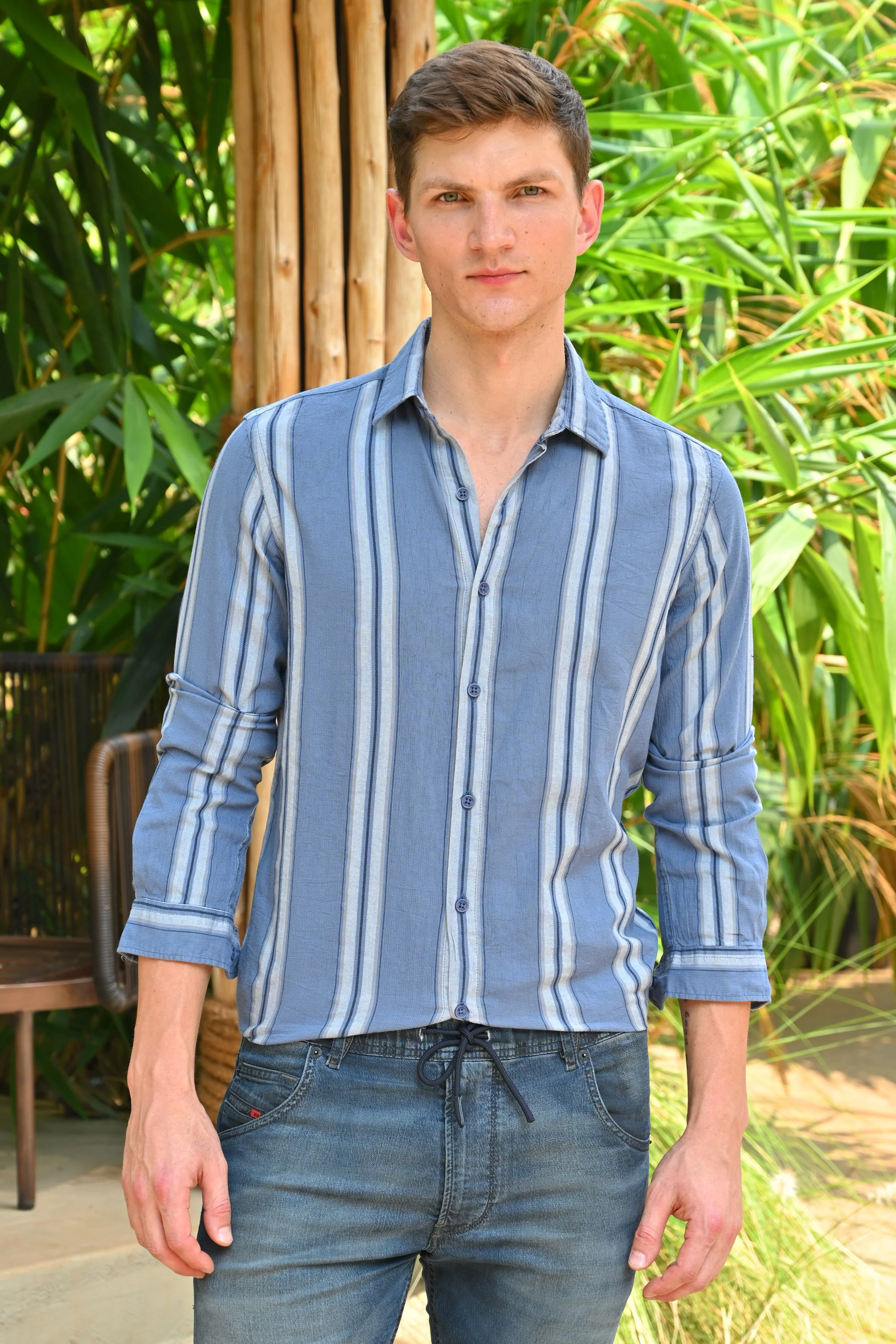 Men Kim Smart Striped Shirt Petrol - Image 2