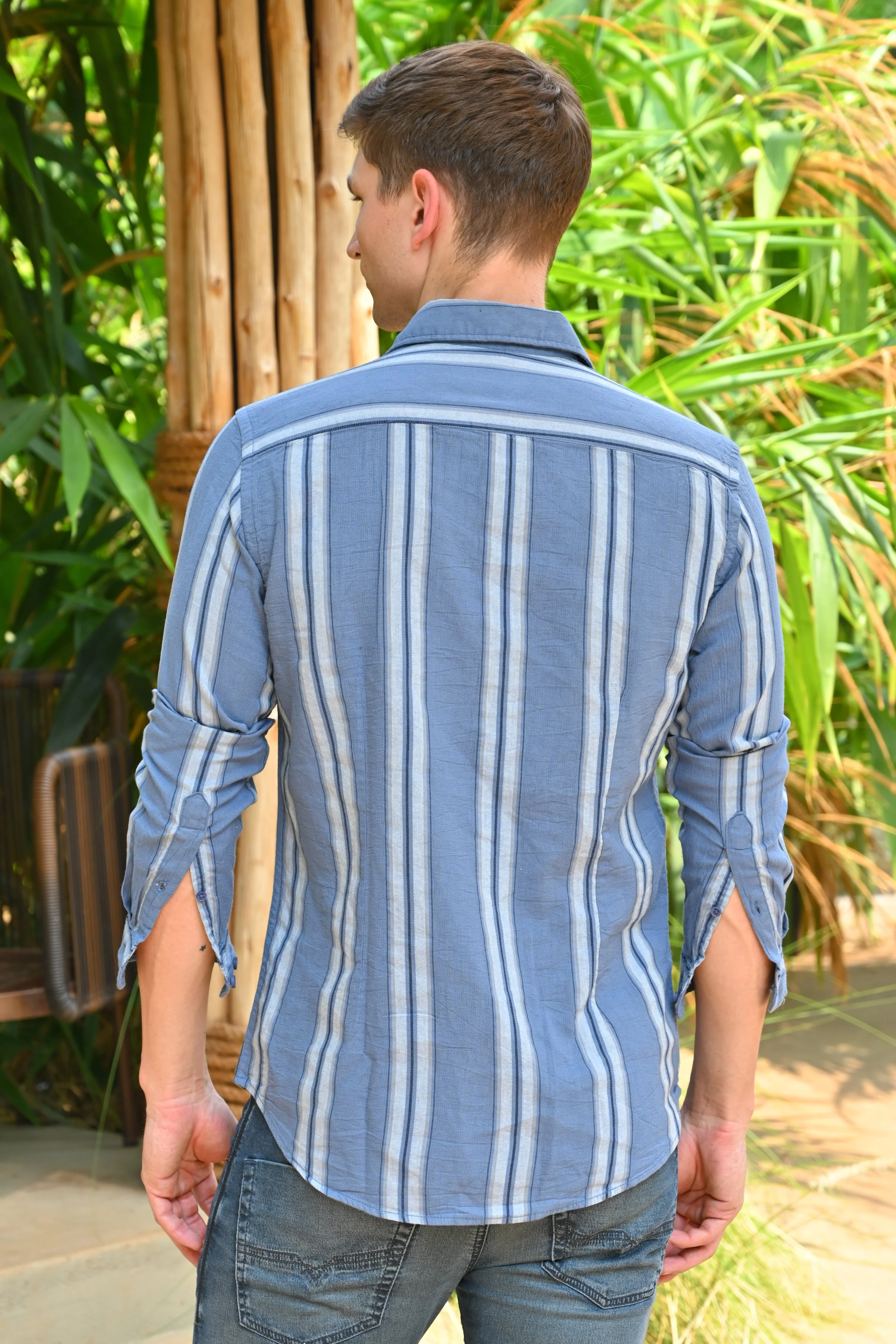 Men Kim Smart Striped Shirt Petrol - Image 7