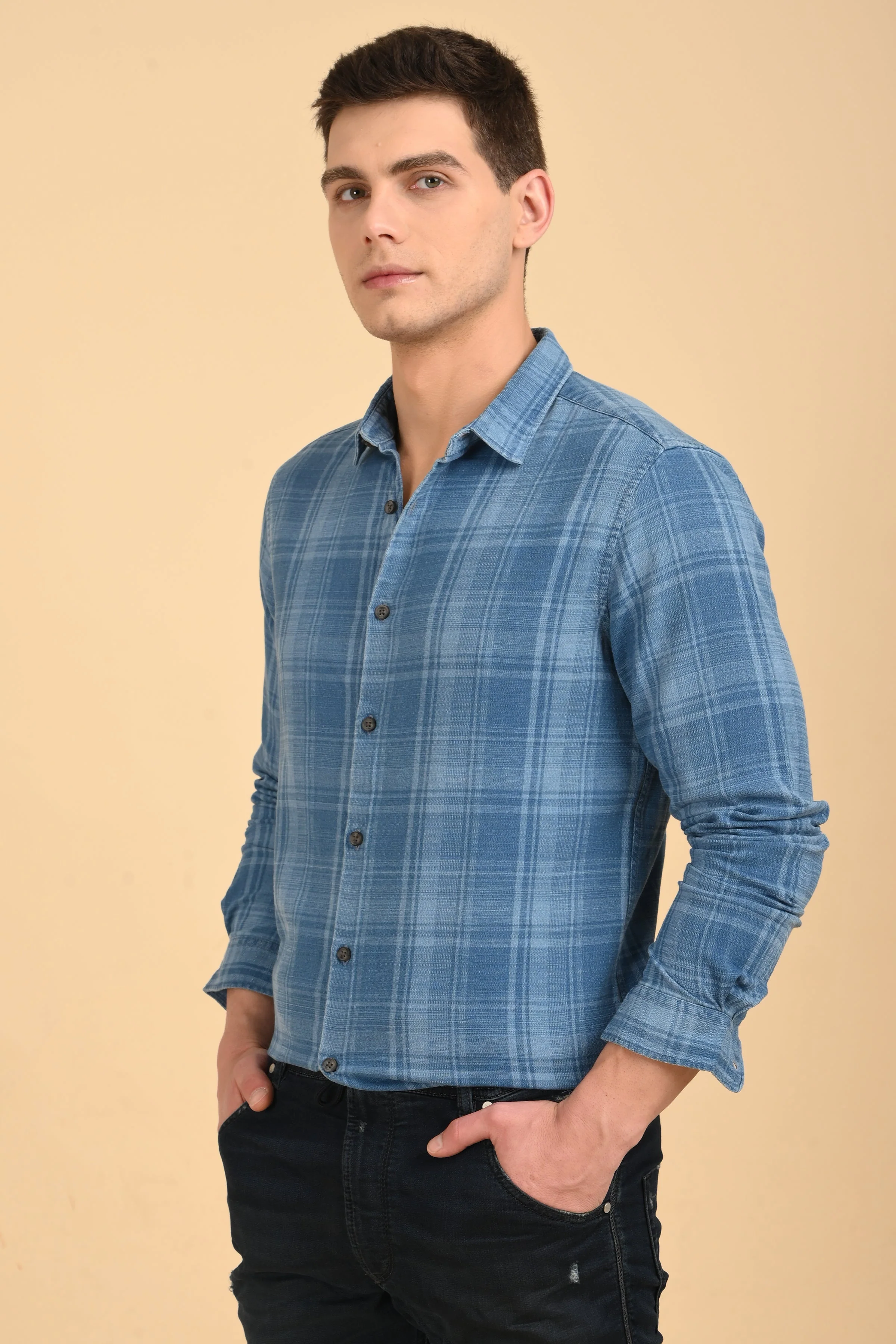 Men Kit Indigo Check Shirt Blue - Image 2