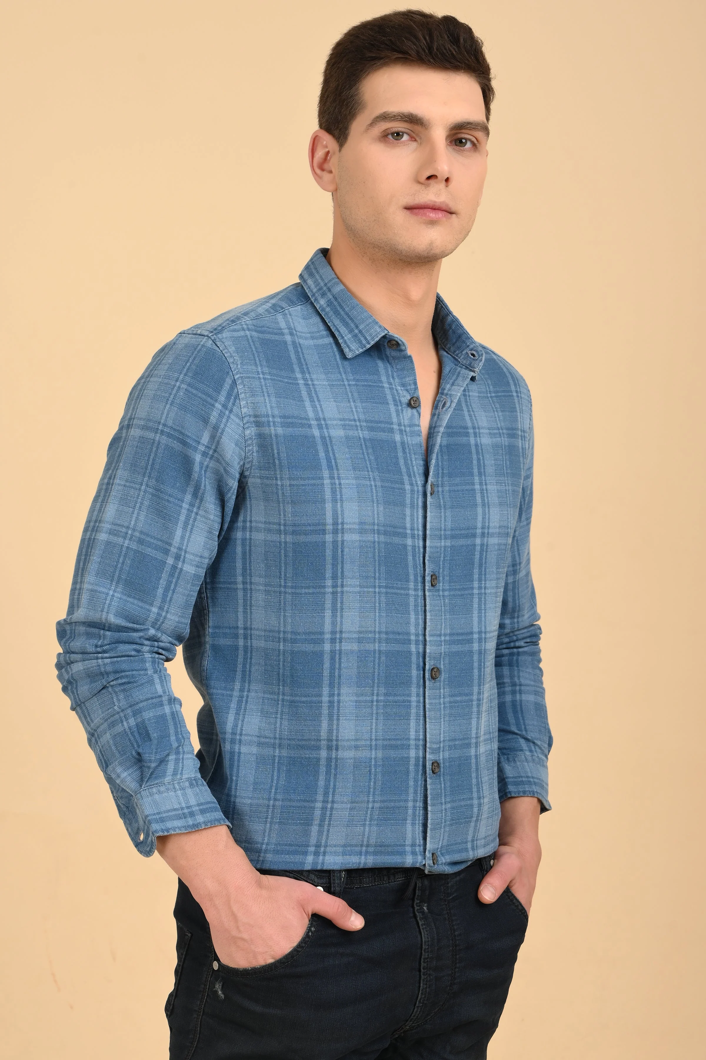 Men Kit Indigo Check Shirt Blue - Image 3