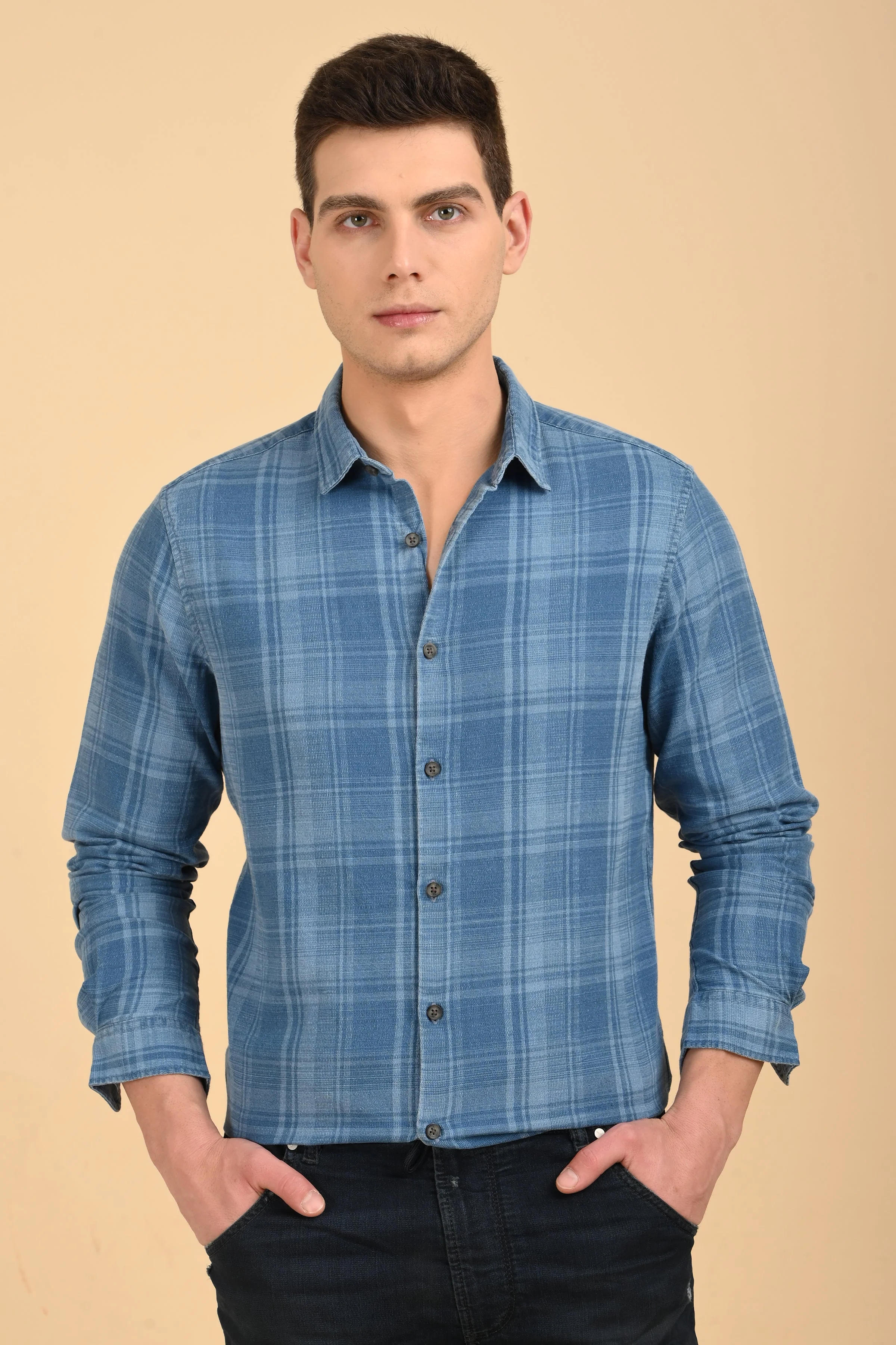 Men Kit Indigo Check Shirt Blue - Image 6
