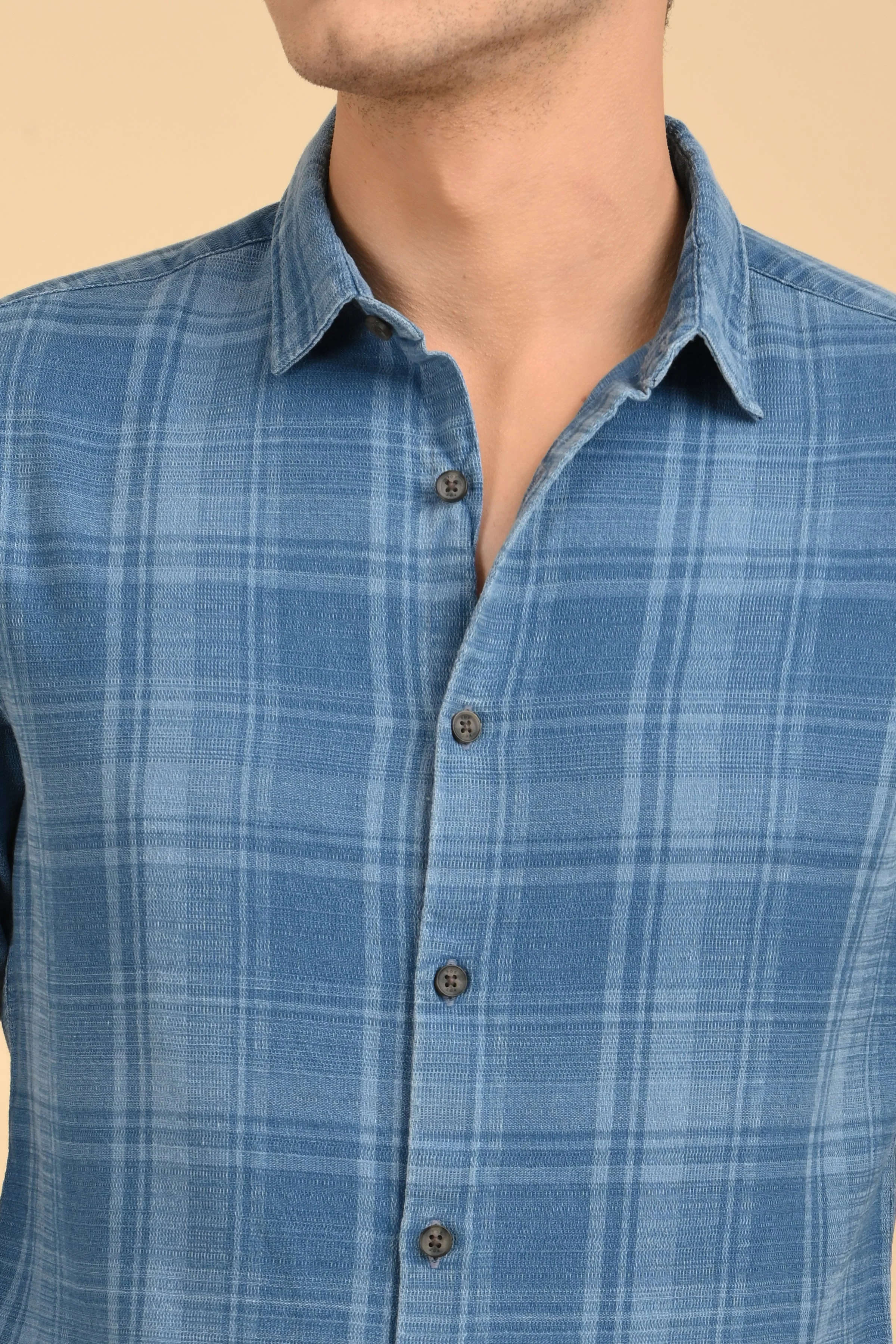 Men Kit Indigo Check Shirt Blue - Image 7