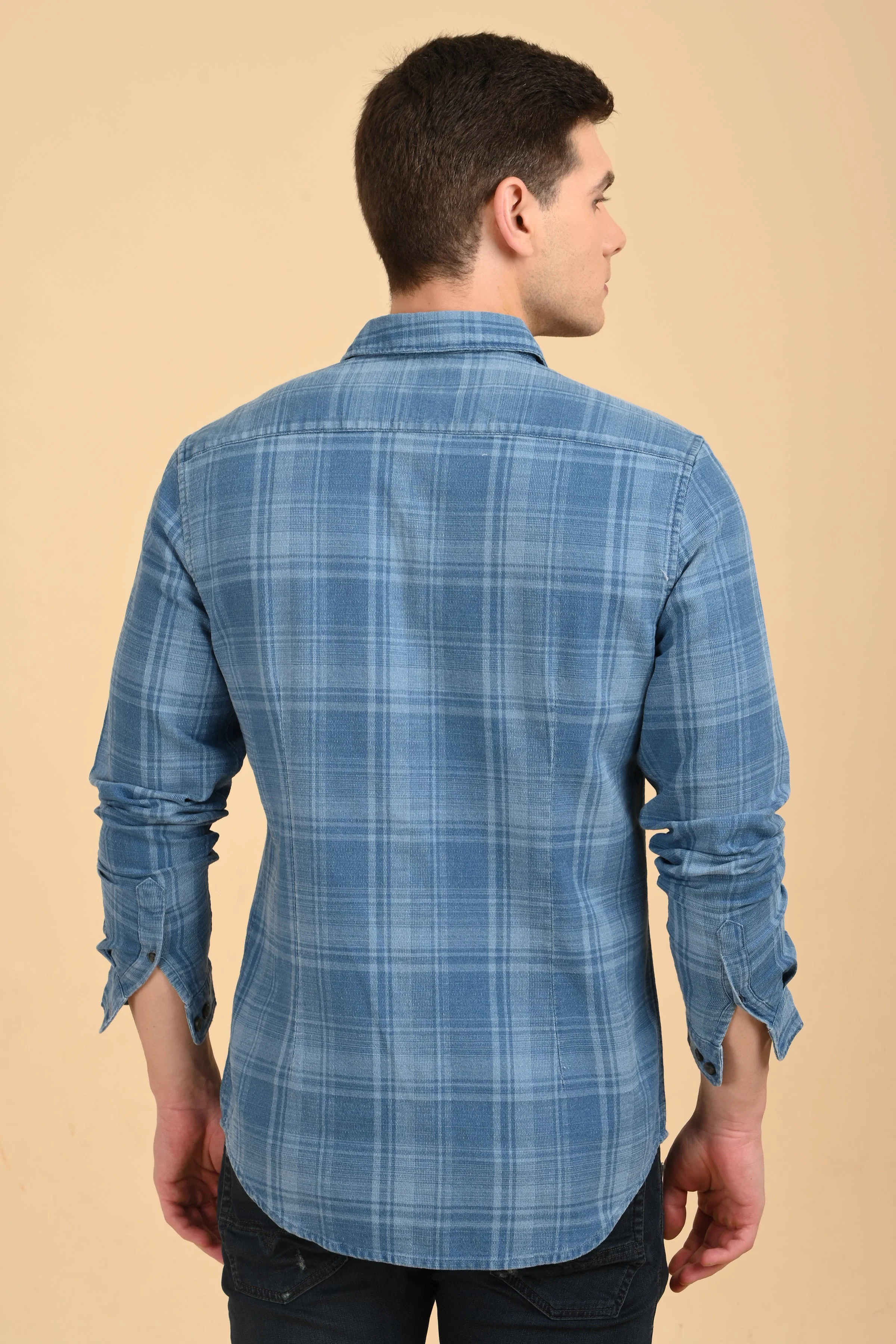 Men Kit Indigo Check Shirt Blue - Image 8