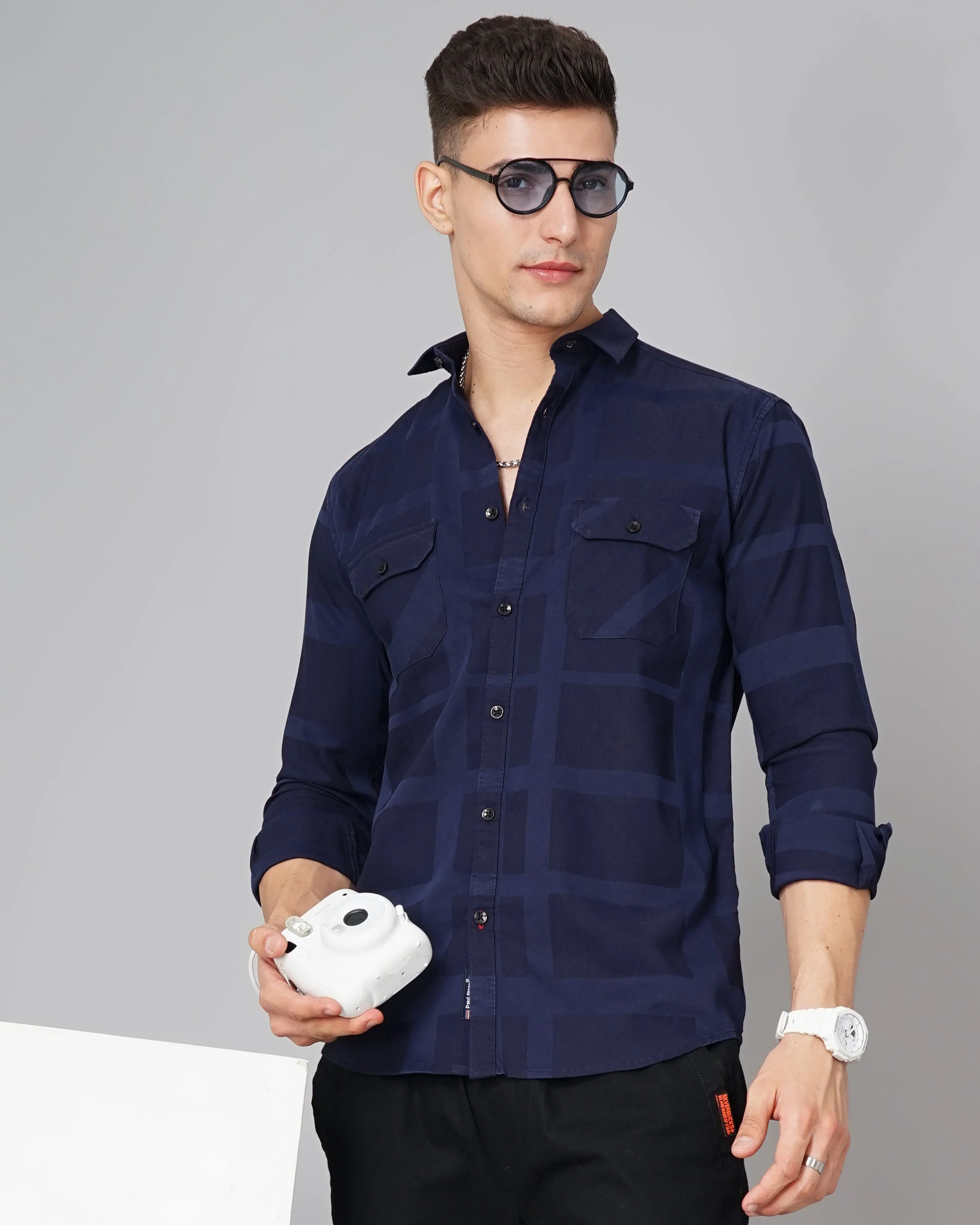 Men Kobe Navy Checks Shirt - Image 2