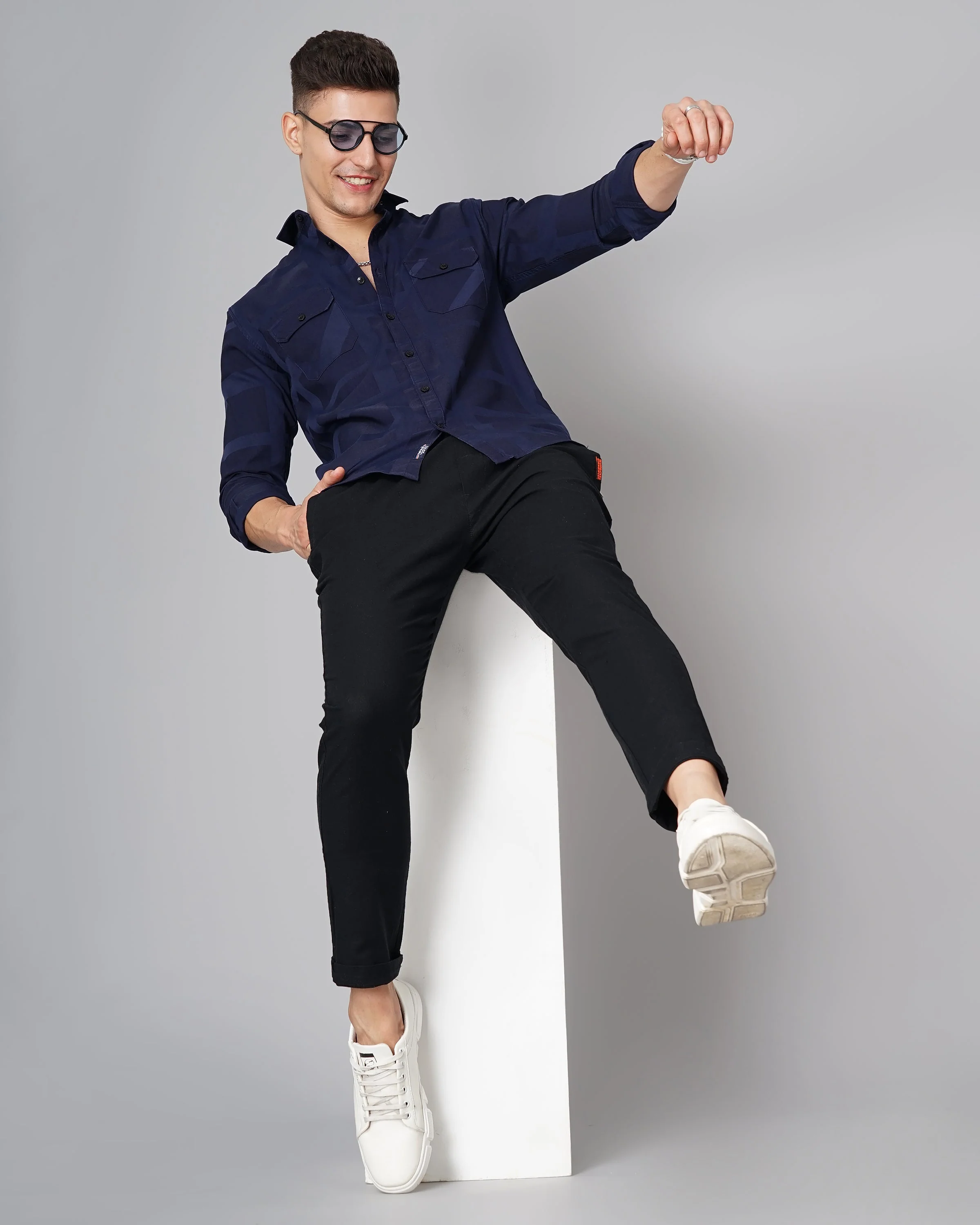 Men Kobe Navy Checks Shirt - Image 3