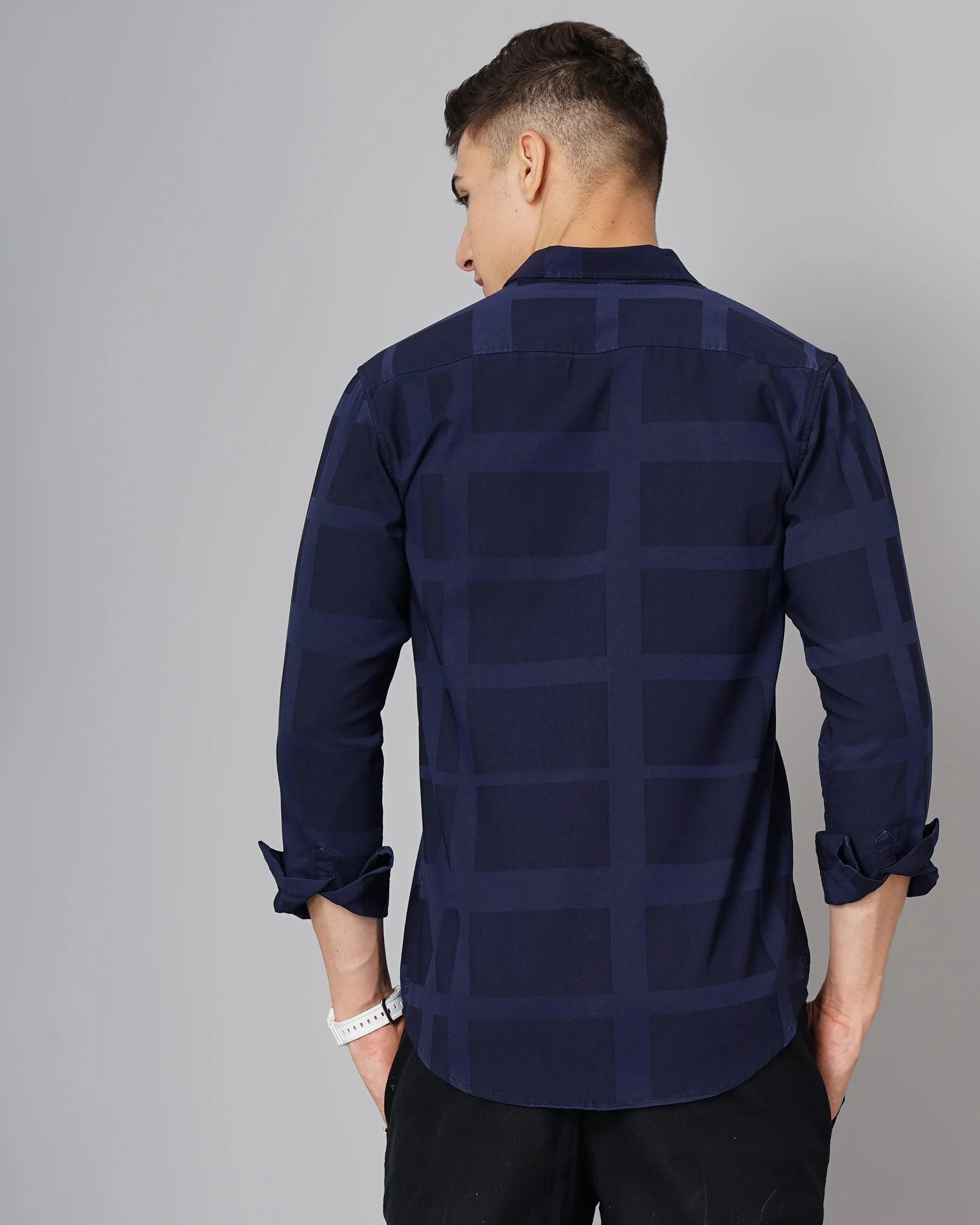 Men Kobe Navy Checks Shirt - Image 4
