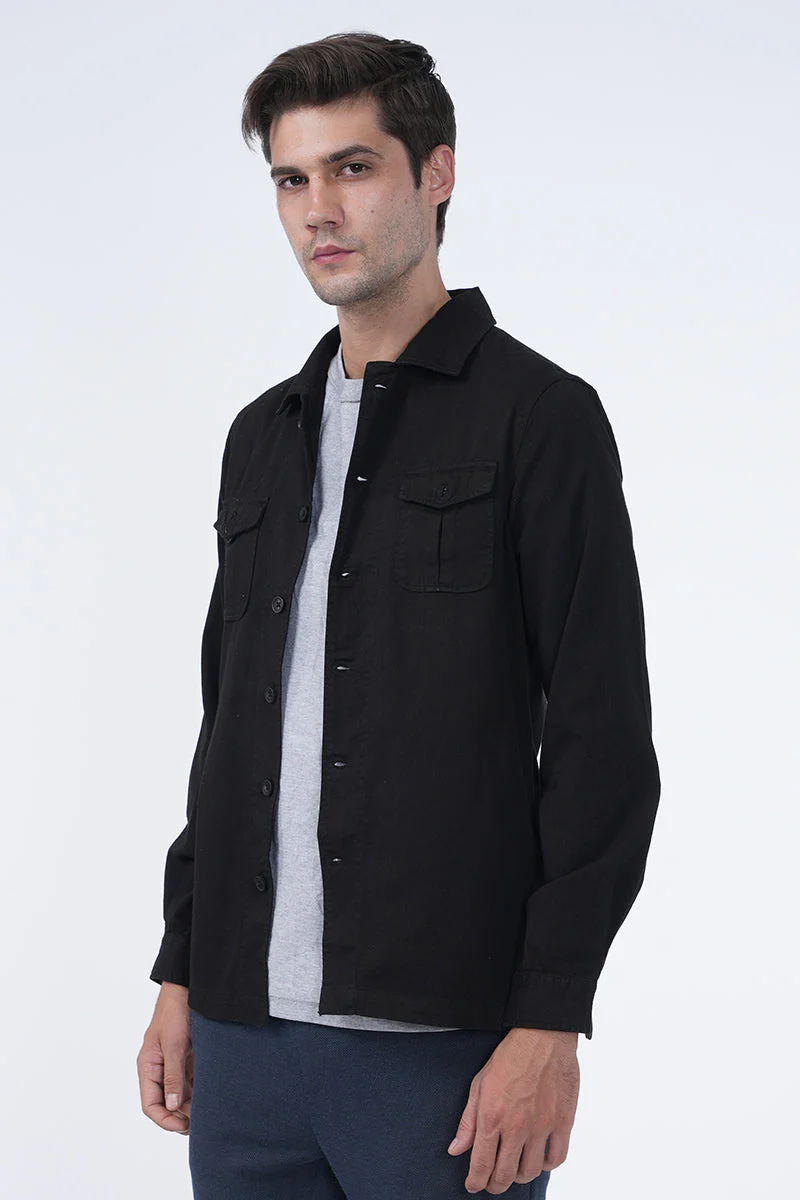 Men Kraken Twill Overshirt Black Cool - Image 2