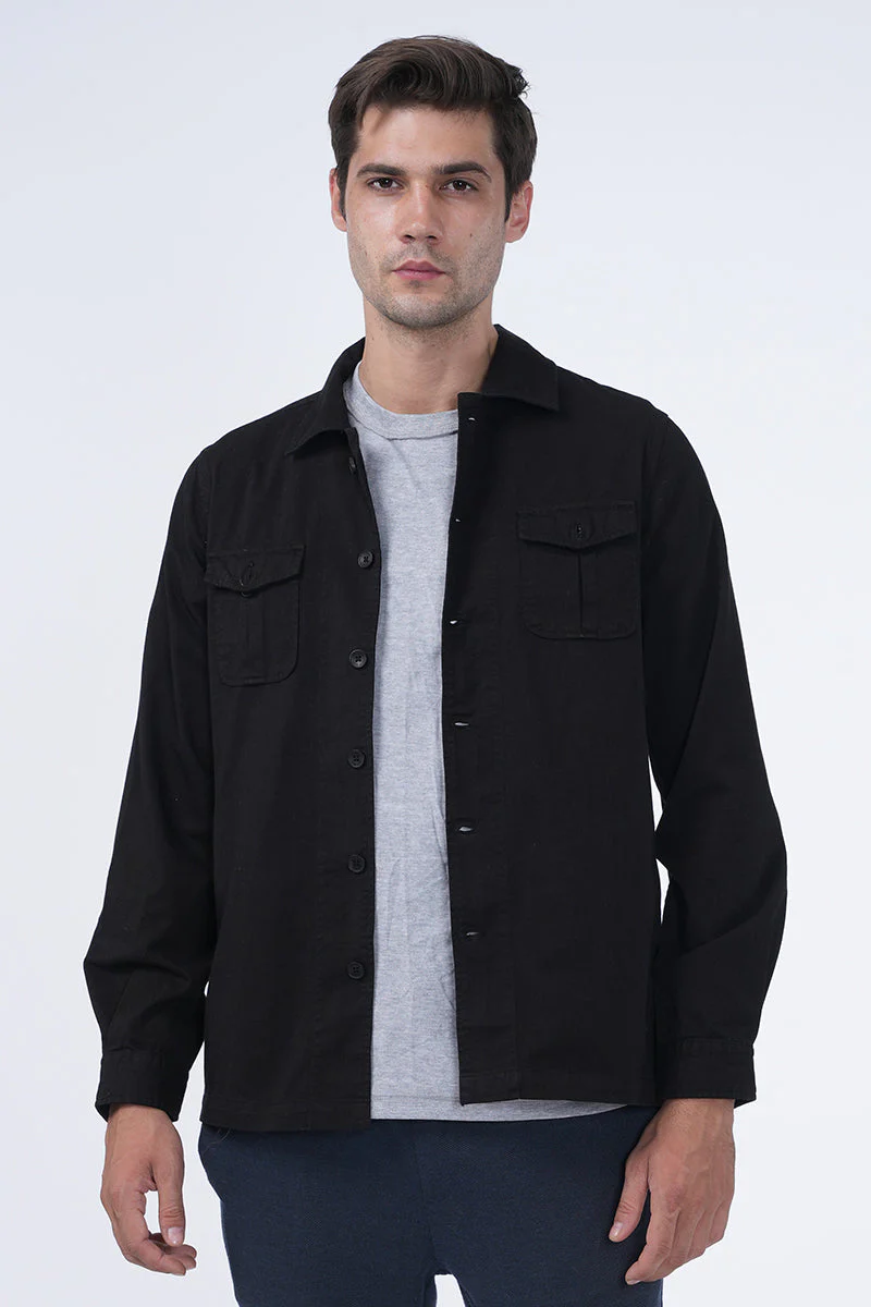 Men Kraken Twill Overshirt Black Cool - Image 3